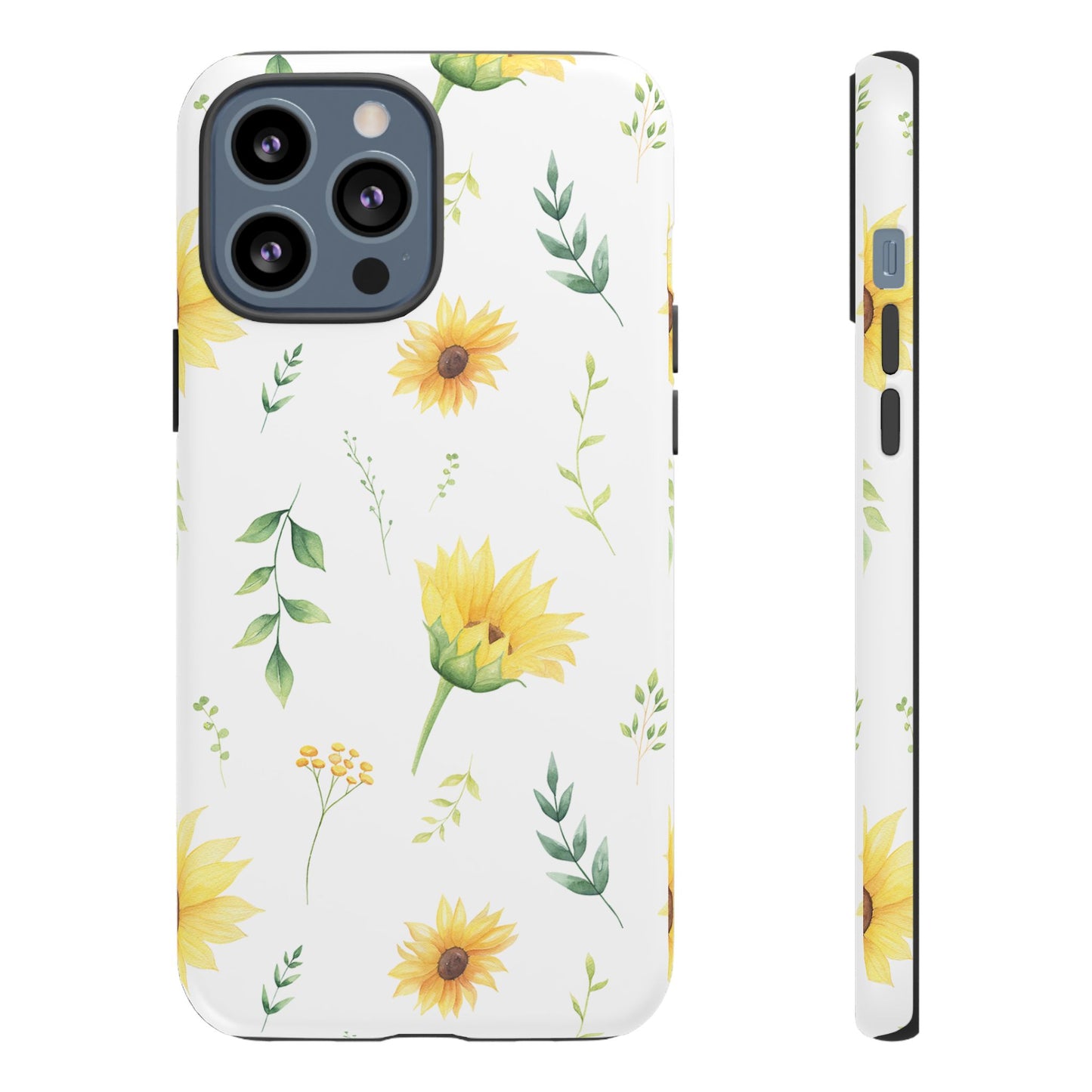 Sunflower Floral Tough Phone Case - Watercolor Botanical Print, Bright Nature Aesthetic, Compatible with iPhone, Galaxy, and Google Phones