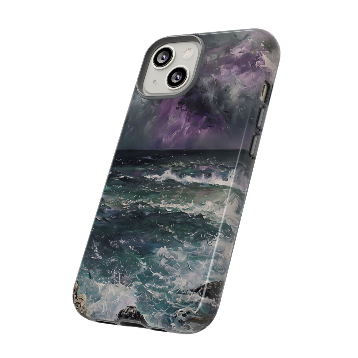 Stormy Ocean Scenery Tough Phone Case, Oil Painting, Dark Sea Waves Compatible with iPhone 17, 16, 15, 14, 13, Galaxy, Google