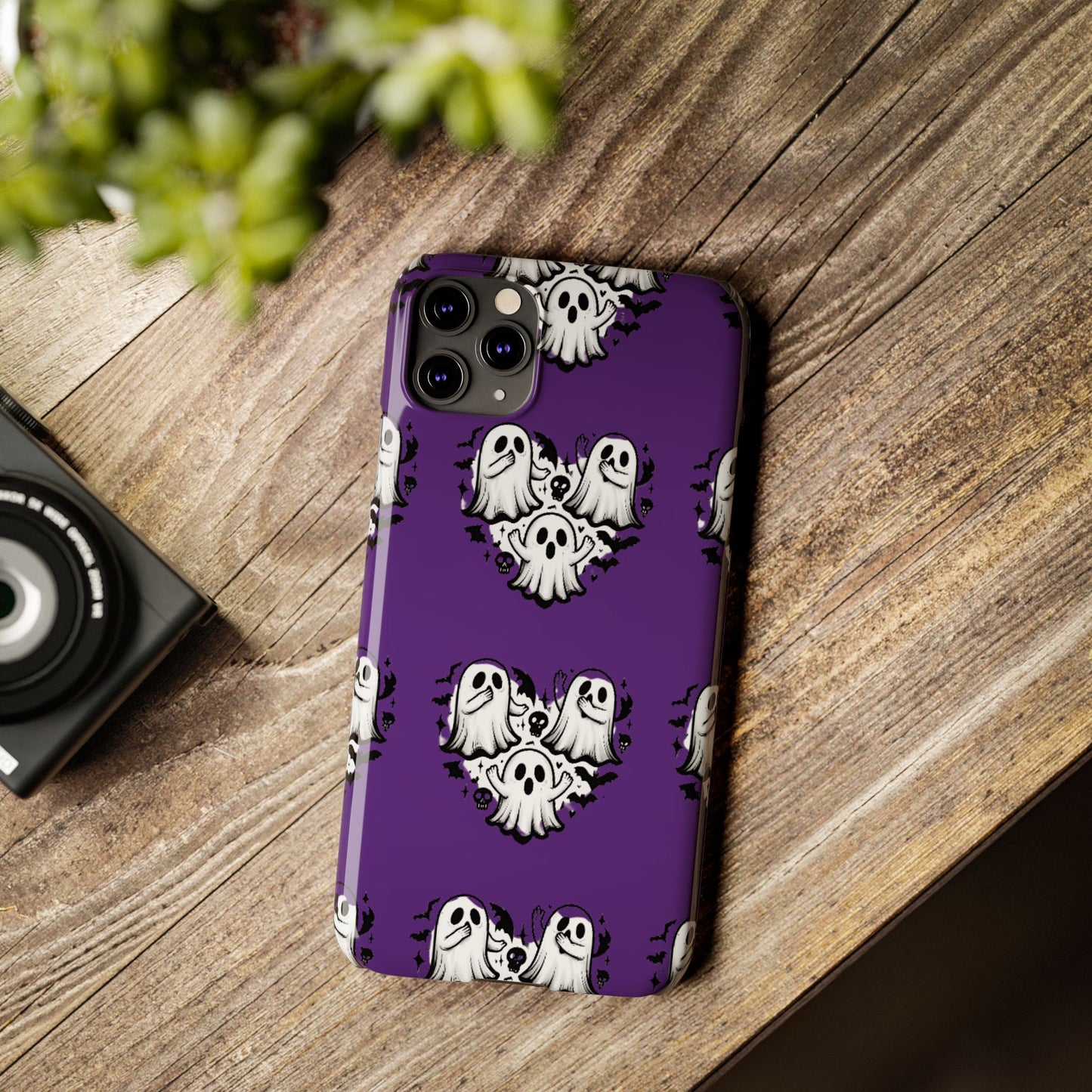 Cute Ghost Heart Slim Phone Case, Creepy Cute Spooky Heart Print, Goth Coquette Aesthetic Spooky Accessories, Halloween Gift Case