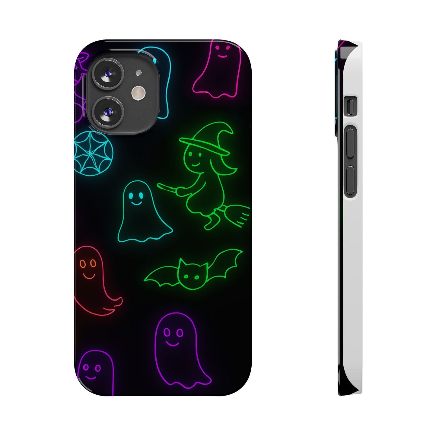 Neon Halloween Phone Case, Cute Ghost Witch Aesthetic Slim Phone Case, Compatible with iPhone, Galaxy, Google