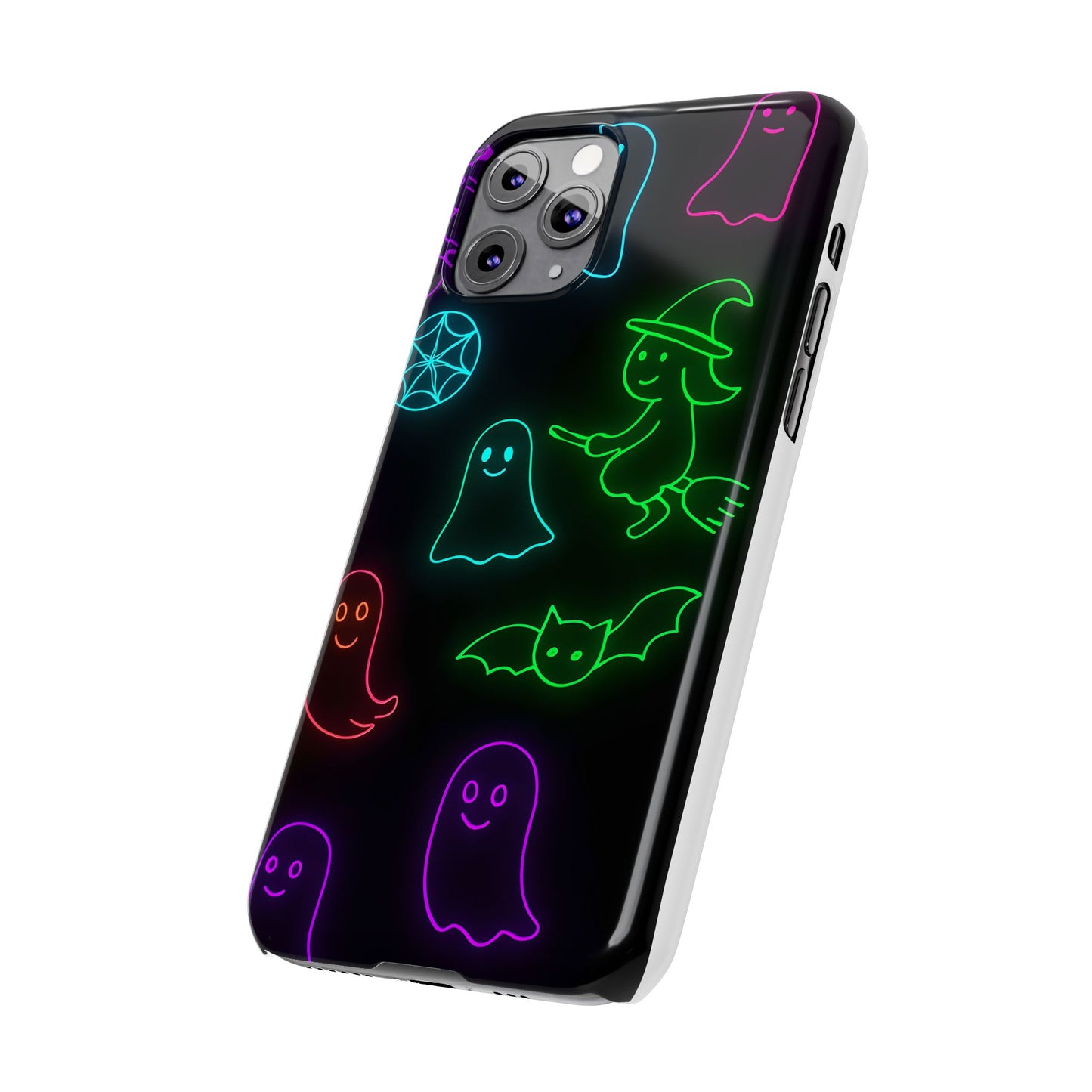 Neon Halloween Phone Case, Cute Ghost Witch Aesthetic Slim Phone Case, Compatible with iPhone, Galaxy, Google