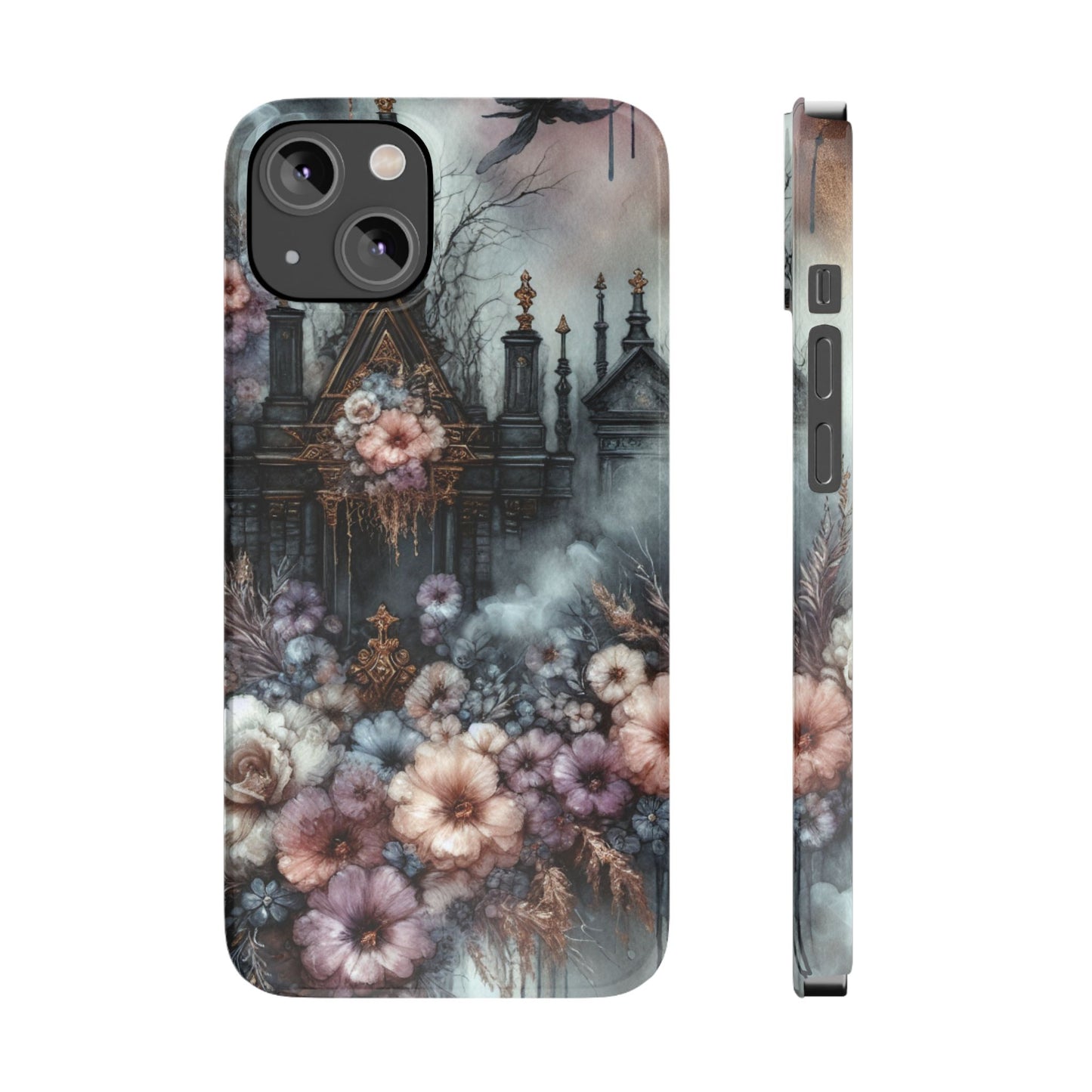 Gothic Floral Slim Phone Case, Dark Fantasy Phone Cover, Unique Flower Design, Phone Accessory for Halloween, Gift for Her