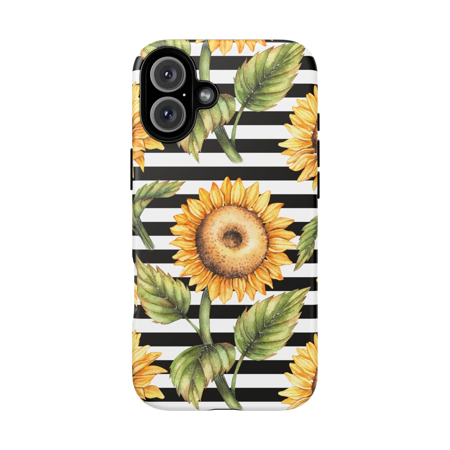 Sunflower Tough Phone Case - Bold Yellow Floral Art, Black and White Striped Aesthetic, Compatible with iPhone, Galaxy, and Google Phones