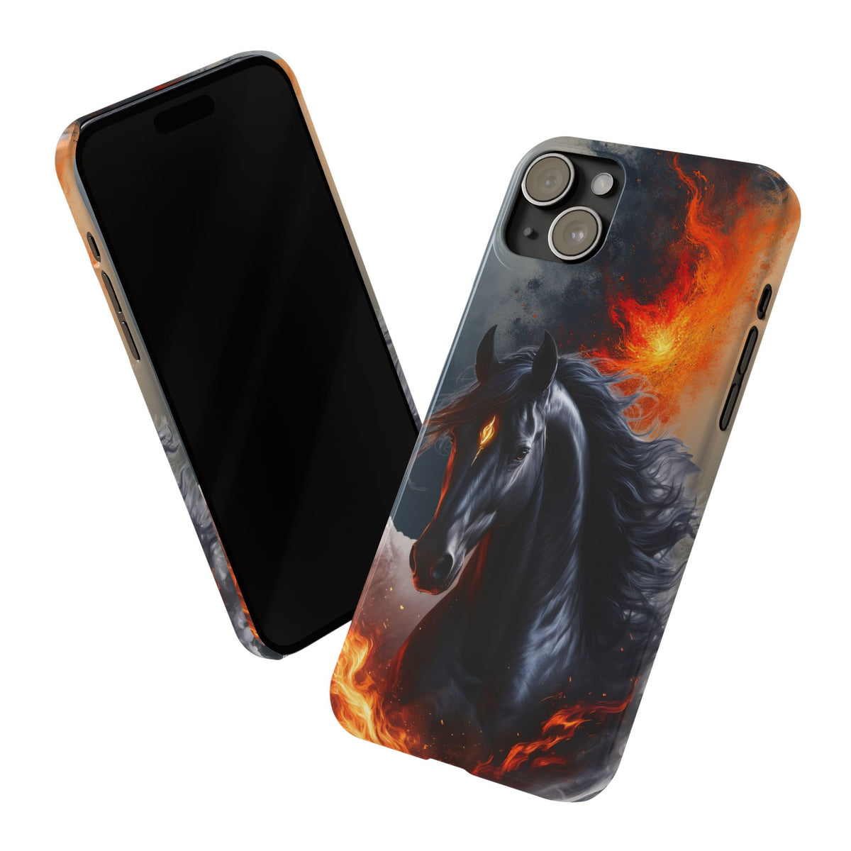 Year of the Horse Black Art Slim Phone Case, Chinese Zodiac 2026 Design, compatible with iPhone 17 16 15 14 13 12 11