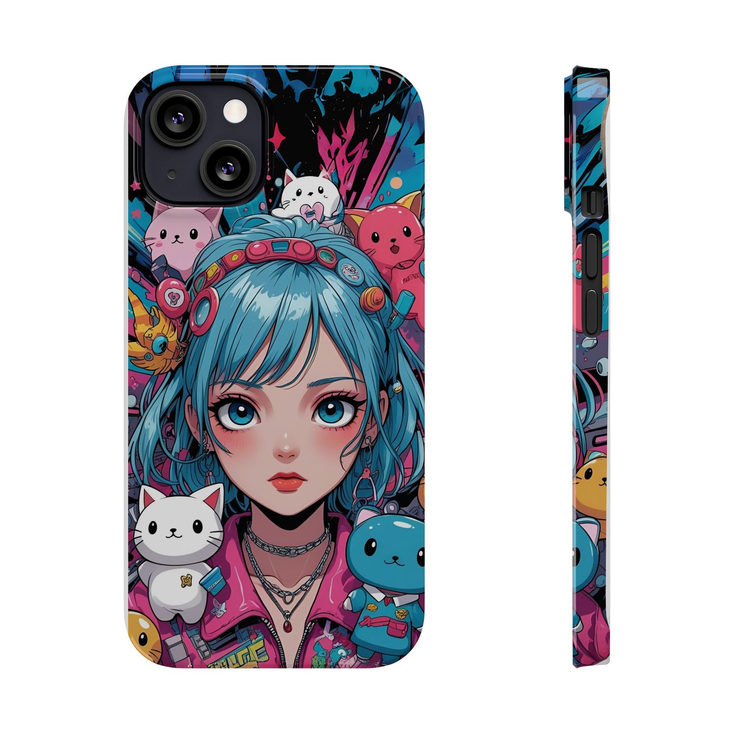Y2K Anime Girl Slim Phone Case - Cute Maximalist Aesthetic, Kawaii Vaporwave Style, Pop Culture Lovers and Special Occasions