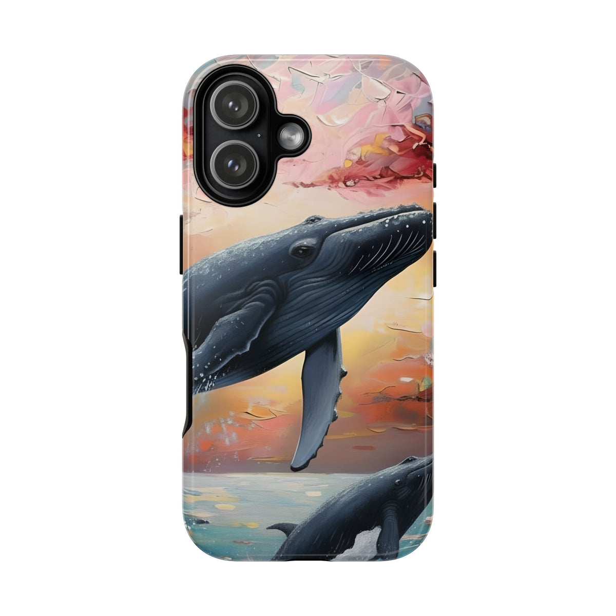 Whale Ocean Scenery Tough Phone Case, Oil Painting, Sunset Sea Life Compatible with iPhone 17, 16, 15, 14, 13, Galaxy, Google