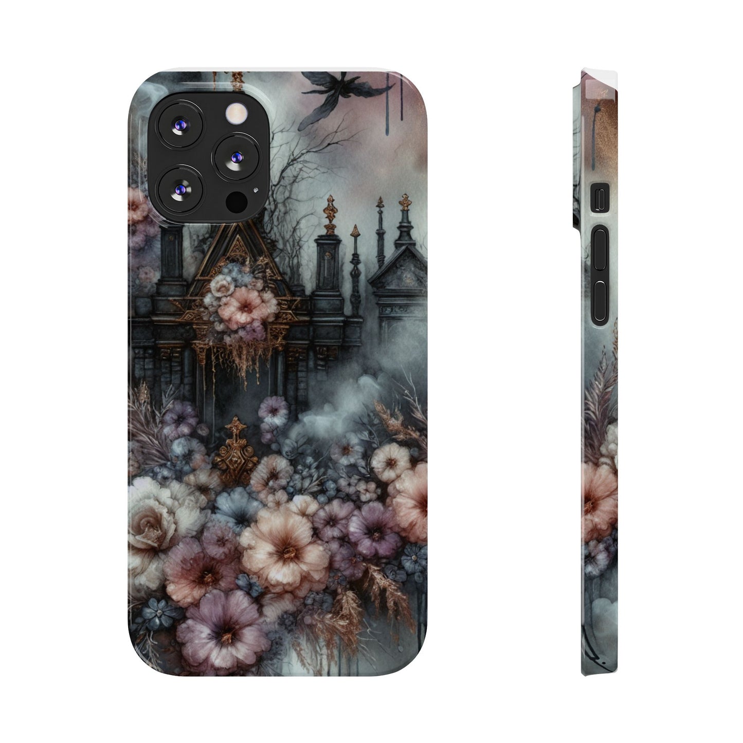 Gothic Floral Slim Phone Case, Dark Fantasy Phone Cover, Unique Flower Design, Phone Accessory for Halloween, Gift for Her