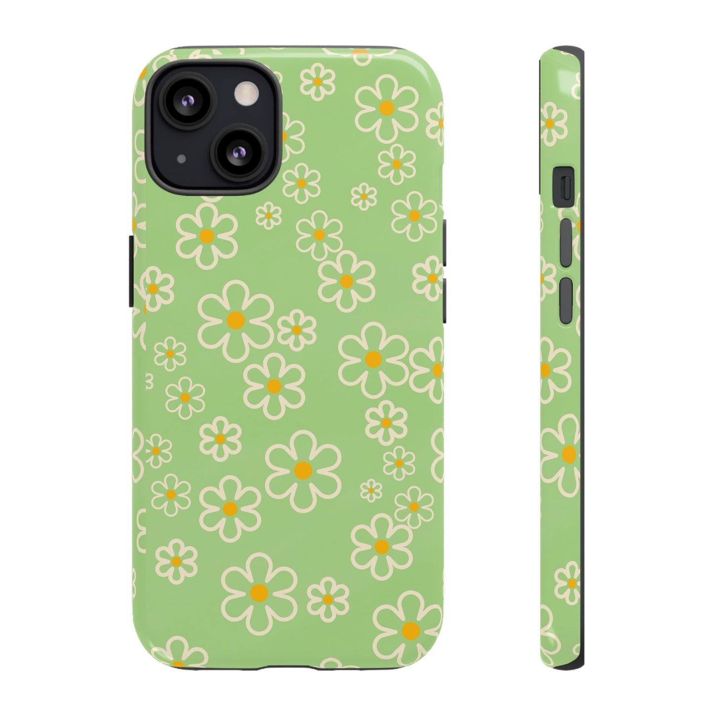 Minimal Daisy Flower Tough Phone Case - Retro Coquette Floral Print, Cute Soft Aesthetic, Compatible with iPhone, Galaxy, and Google Phones