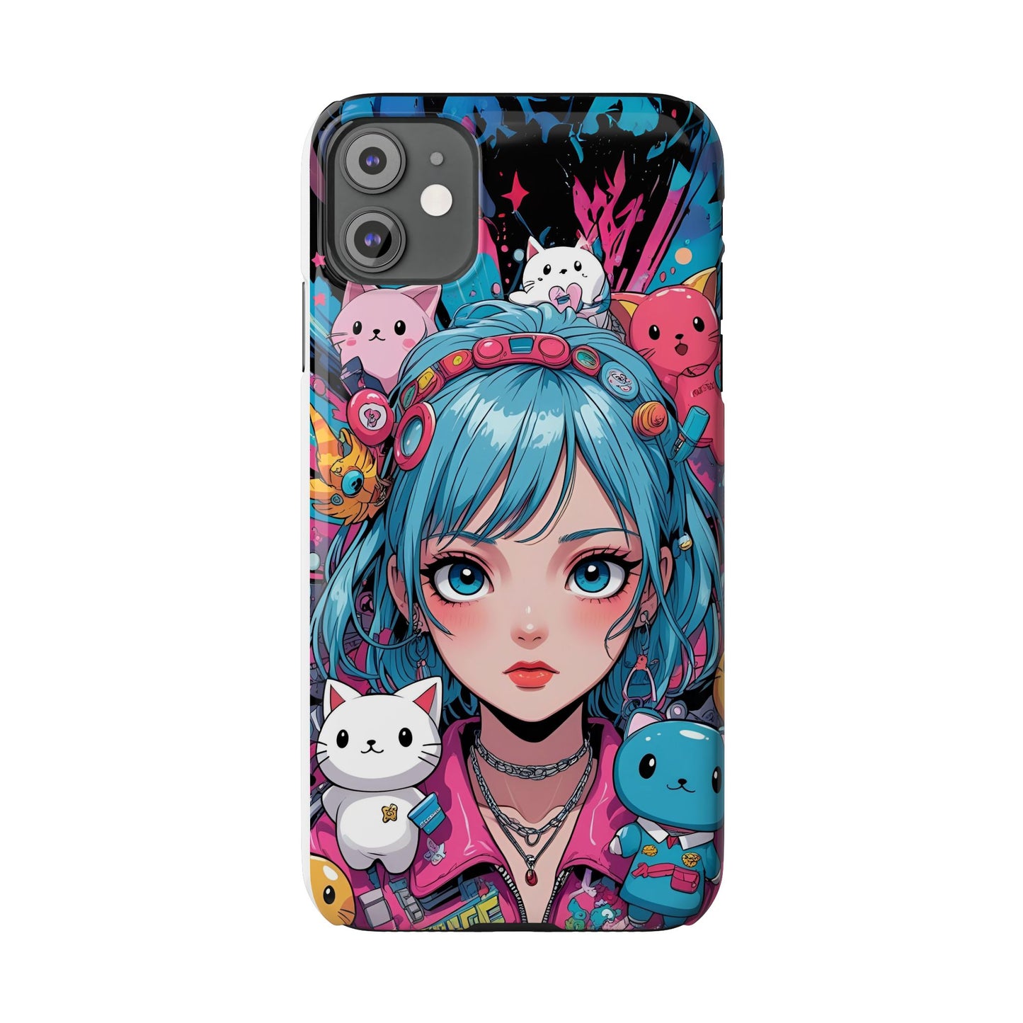 Y2K Anime Girl Slim Phone Case - Cute Maximalist Aesthetic, Kawaii Vaporwave Style, Pop Culture Lovers and Special Occasions