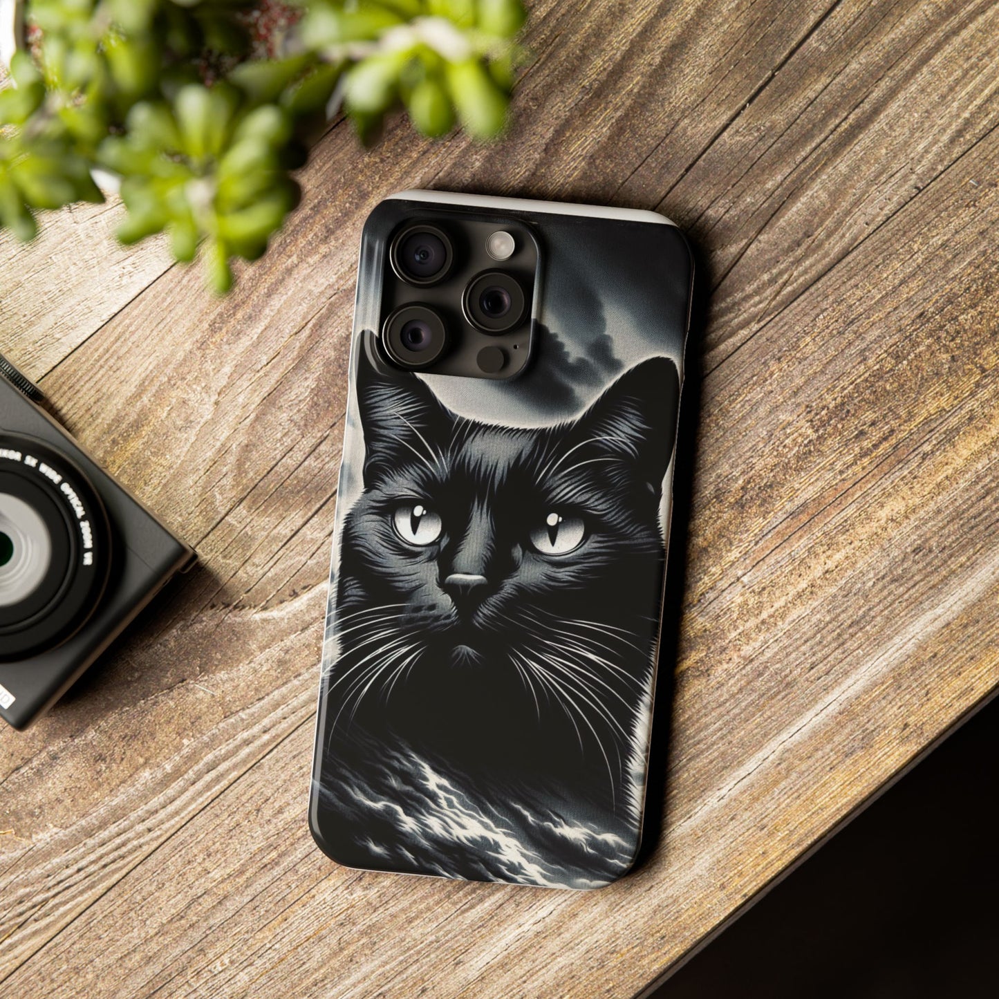 Black Cat Halloween Slim Case Coquette - Creepy Cute Gift for Her, Goth Coquette Spooky Tough Case, Compatible with iPhone, Galaxy, Google