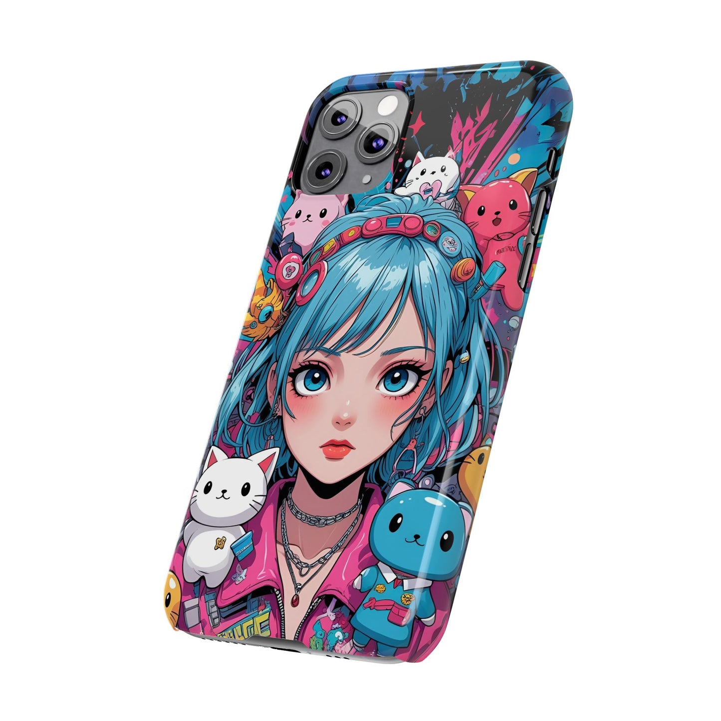 Y2K Anime Girl Slim Phone Case - Cute Maximalist Aesthetic, Kawaii Vaporwave Style, Pop Culture Lovers and Special Occasions
