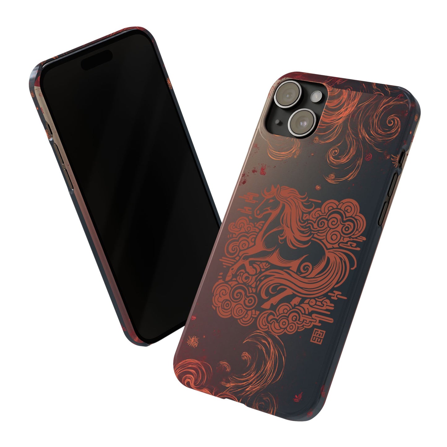 Year of the Horse Floral Art Slim Phone Case, Chinese Zodiac 2026 Design, compatible with iPhone 17 16 15 14 13 Galaxy Google