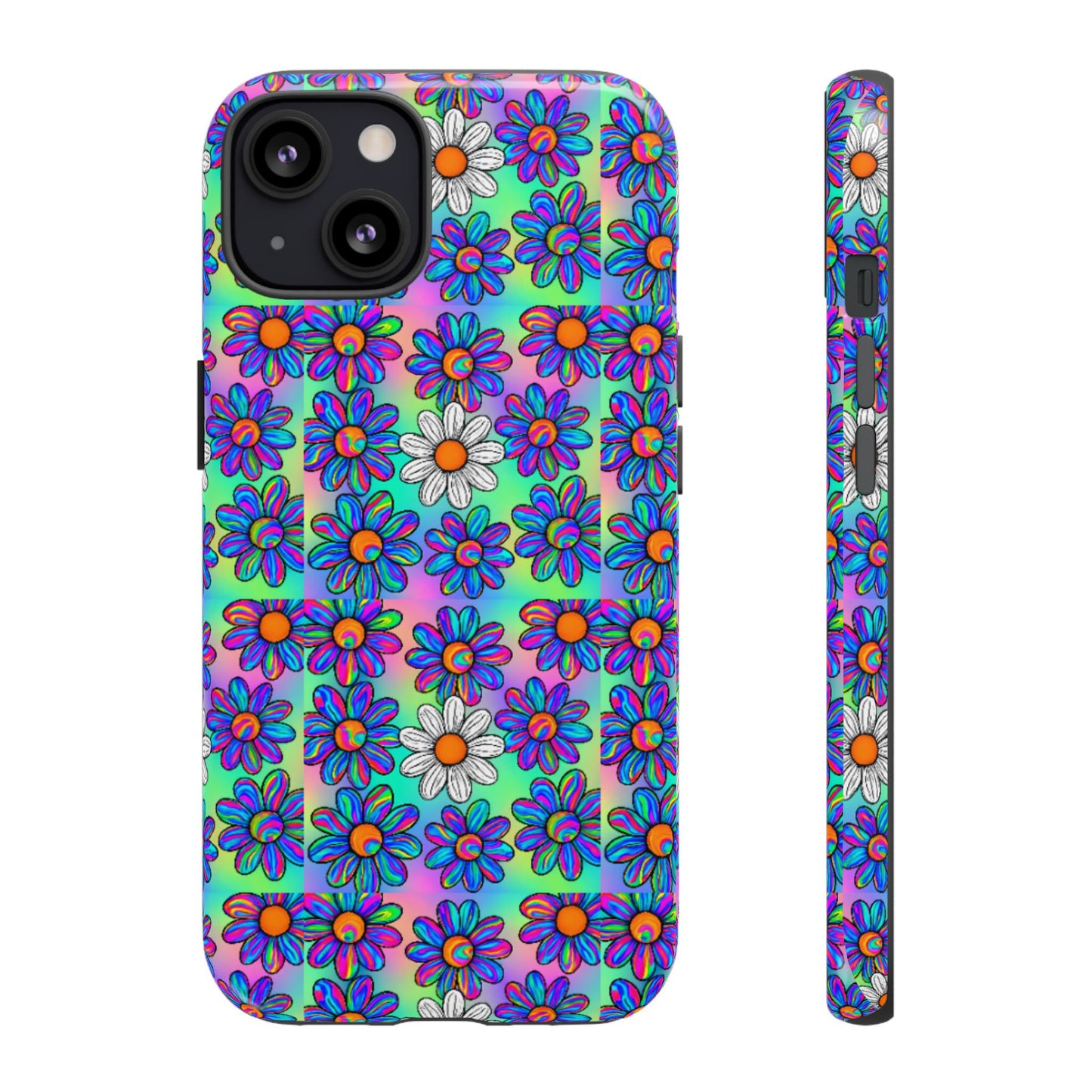 Trippy Daisy Tough Phone Case - Psychedelic Floral Aesthetic, Colorful Groovy Design, Compatible with iPhone, Galaxy, and Google Phones