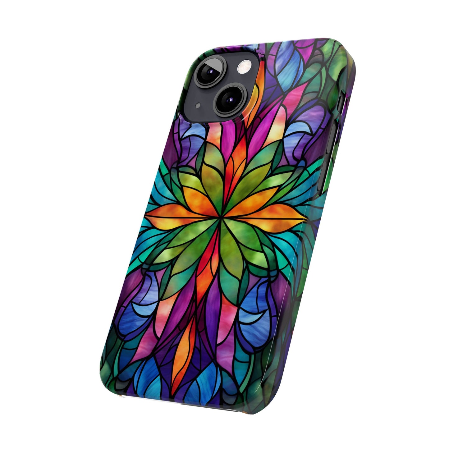 Vibrant Floral Slim Phone Cases, Colorful Cell Phone Cover, Stained Glass Design, Unique Gift for Her, Artistic Accessories, Phone Case