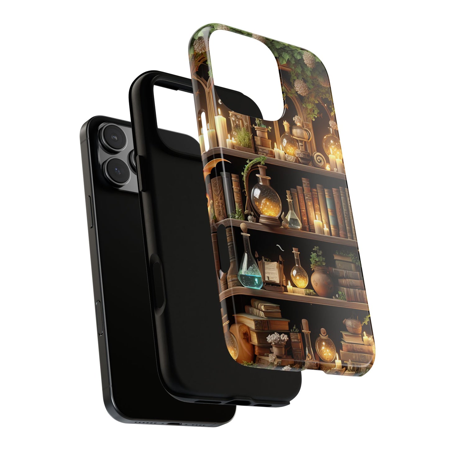 Bookish Phone Case for Romance Readers, Cozy Witch Aesthetic, Potion Bookshelf Design, Candlelit Library Vibes, Gift for Book Lovers