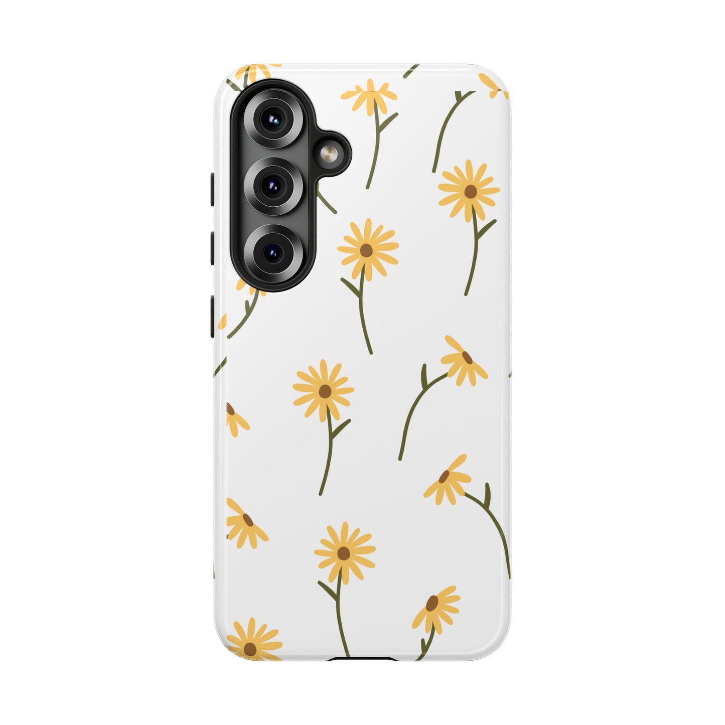 Sunflower Floral Tough Phone Case - Minimal Daisy-Inspired Print, Simple Botanical Aesthetic, Compatible with iPhone, Galaxy, and Google