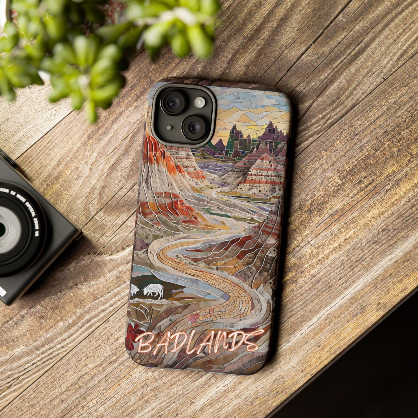 Badlands Mosaic Tough Phone Case - Rugged Rock Formations, Prairie Landscape Aesthetic, Compatible with iPhone, Galaxy, and Google Phones