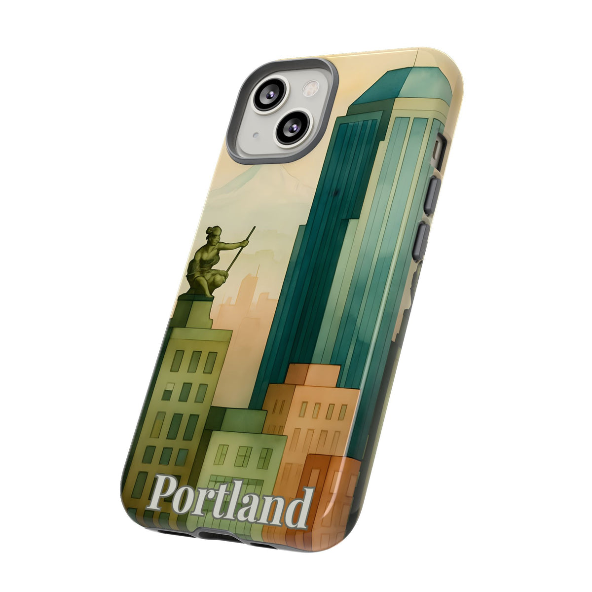 Portland Cityscape Phone Case • Urban Skyline Art Tough Case • Watercolor City Aesthetic • Gift for Travelers • Compatible with iPhone, Galaxy, Google