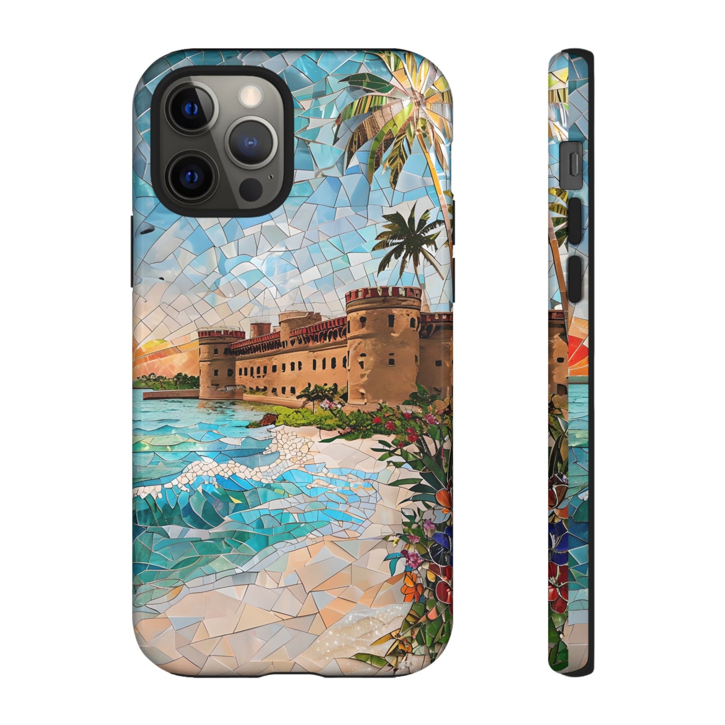 Dry Tortugas Mosaic Tough Phone Case - Tropical Island Art, Coastal Nature Aesthetic, Compatible with iPhone, Galaxy, and Google Phones