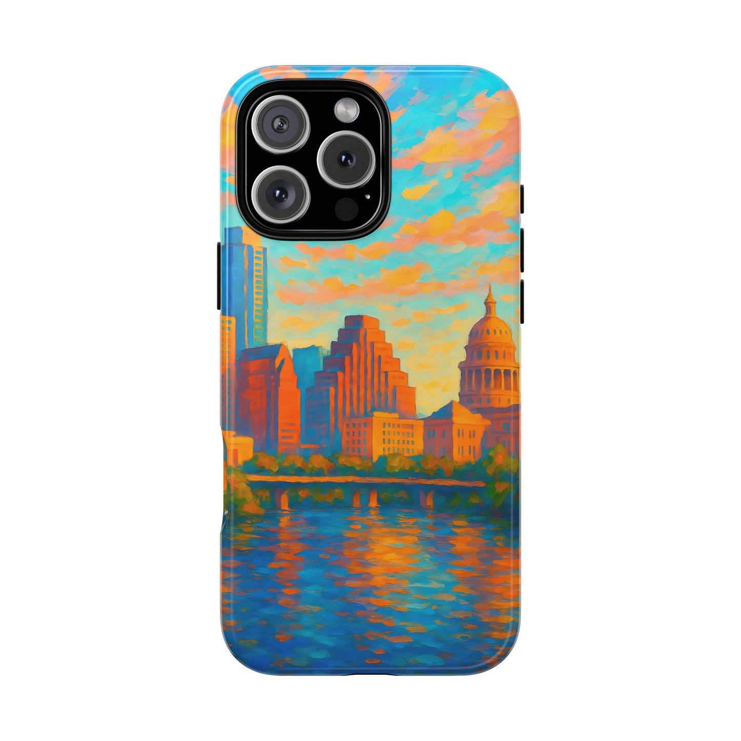 Cityscape Tough Phone Case, Austin Texas Skyline Phone Cover, Sunset Glow Design Compatible with iPhone, Galaxy & Google