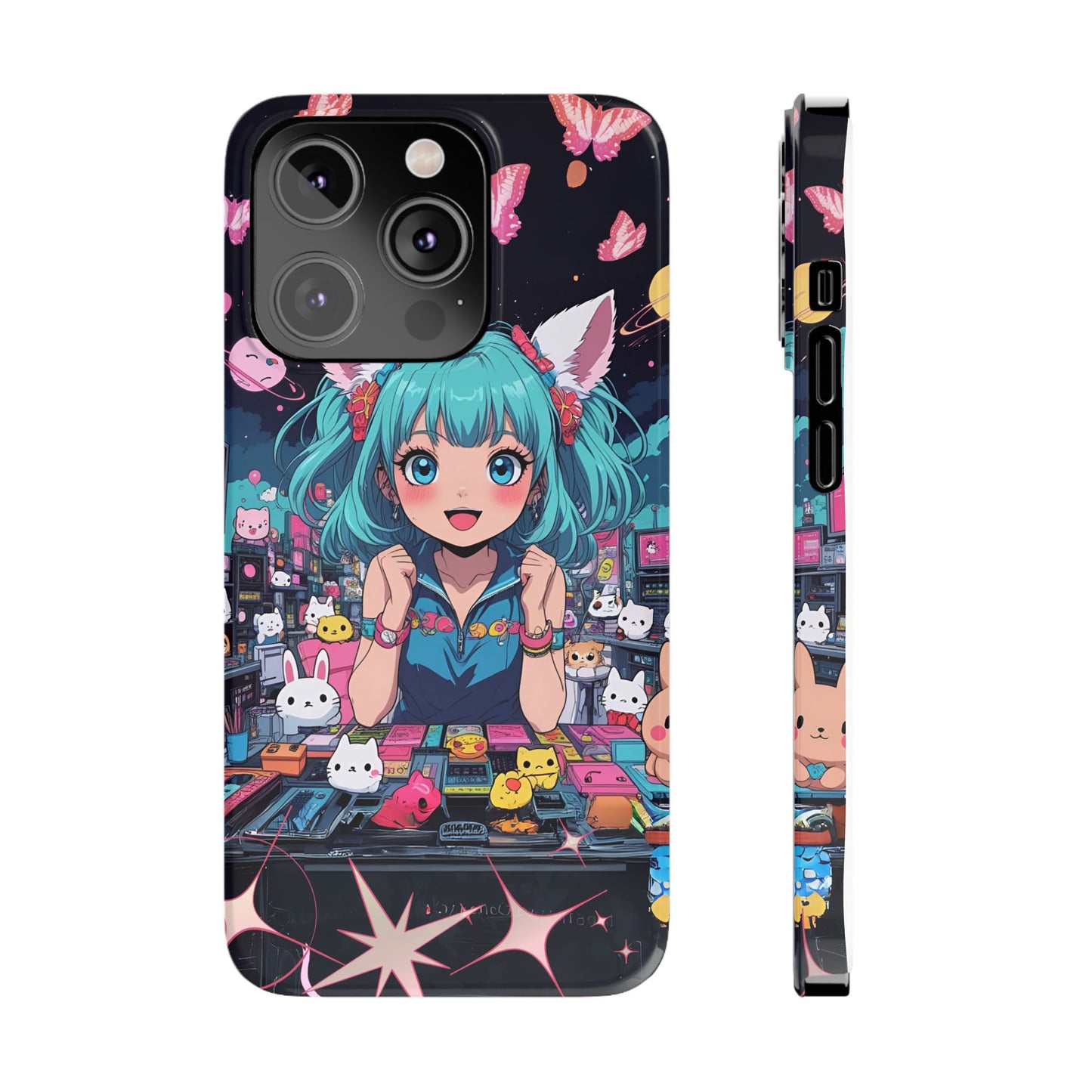Y2K Anime Girl Slim Phone Case, Kawaii Vaporwave Style, Cute Maximalist Aesthetic, Anime Design, Slim Protection, Aesthetic Accessory