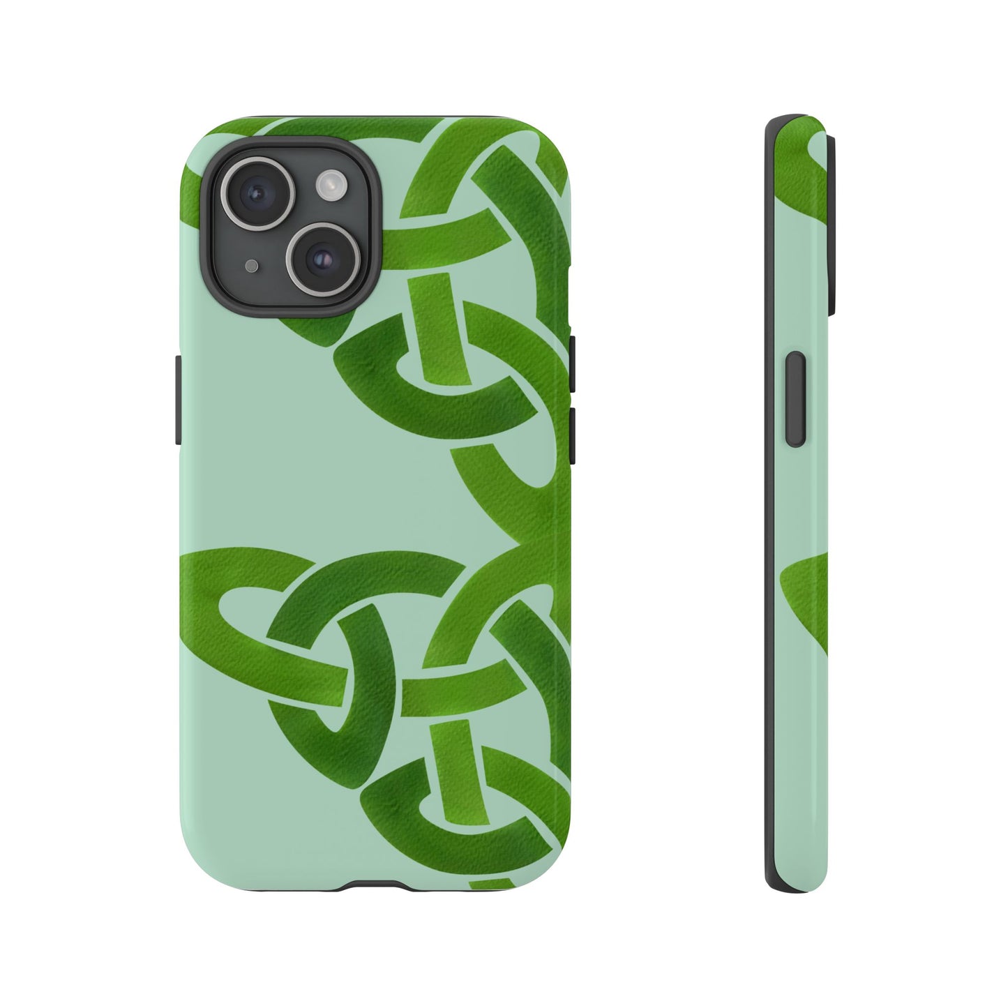 Tough Case Celtic Knot Light Green Pattern Phone Cover Compatible with iPhone 17, 16, 15, 14, 13, Galaxy, Google, Irish Heritage Design