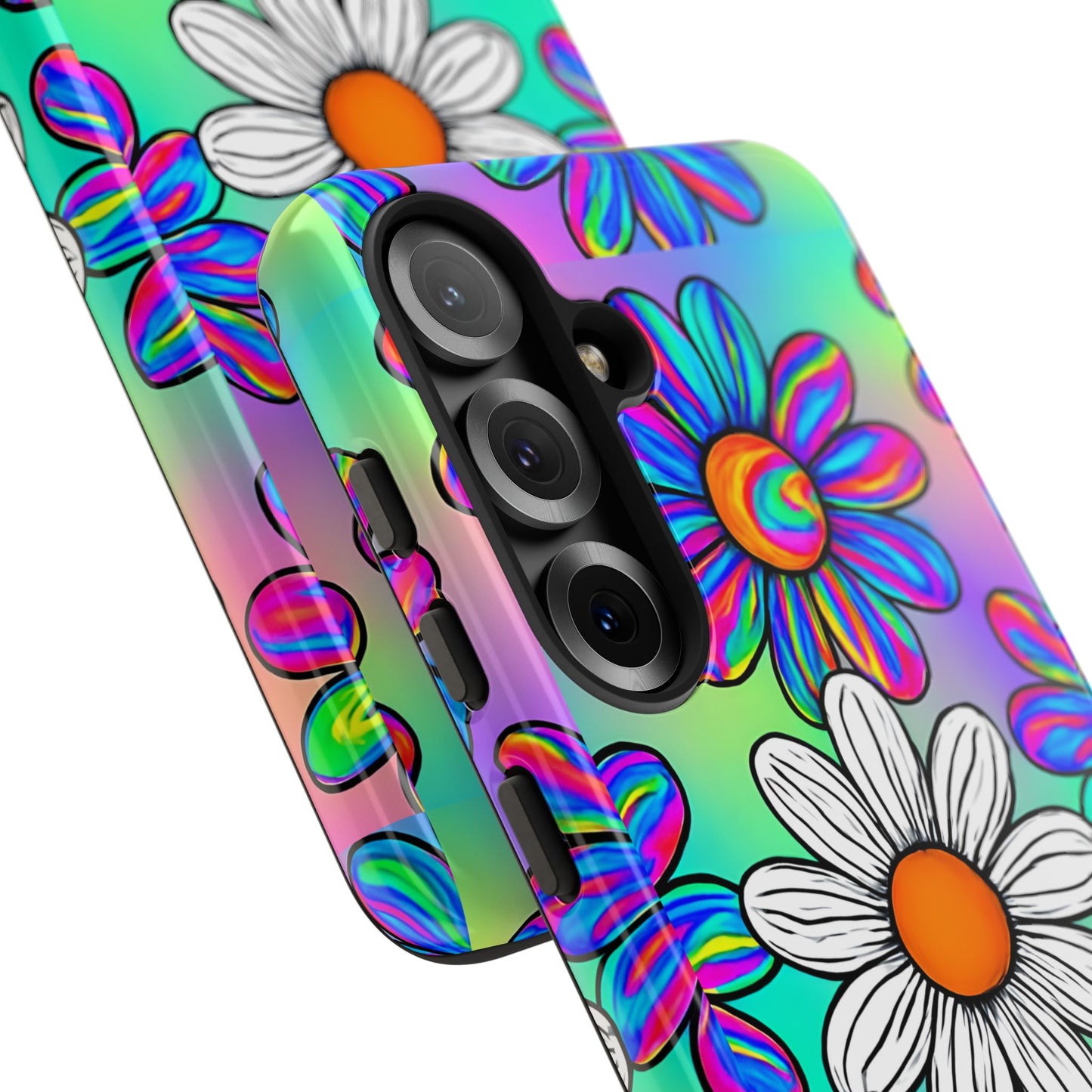 Trippy Daisy Tough Phone Case - Psychedelic Floral Design, Colorful Retro Aesthetic, Compatible with iPhone, Galaxy, and Google Phones