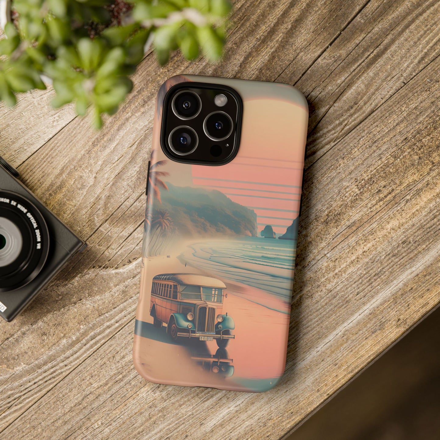 Retro Beach Bus Phone Case - Vintage Summer Aesthetic for iPhone, Samsung Galaxy & Pixel - Coastal Sunset Travel Vibes, Beach Van Life Cover