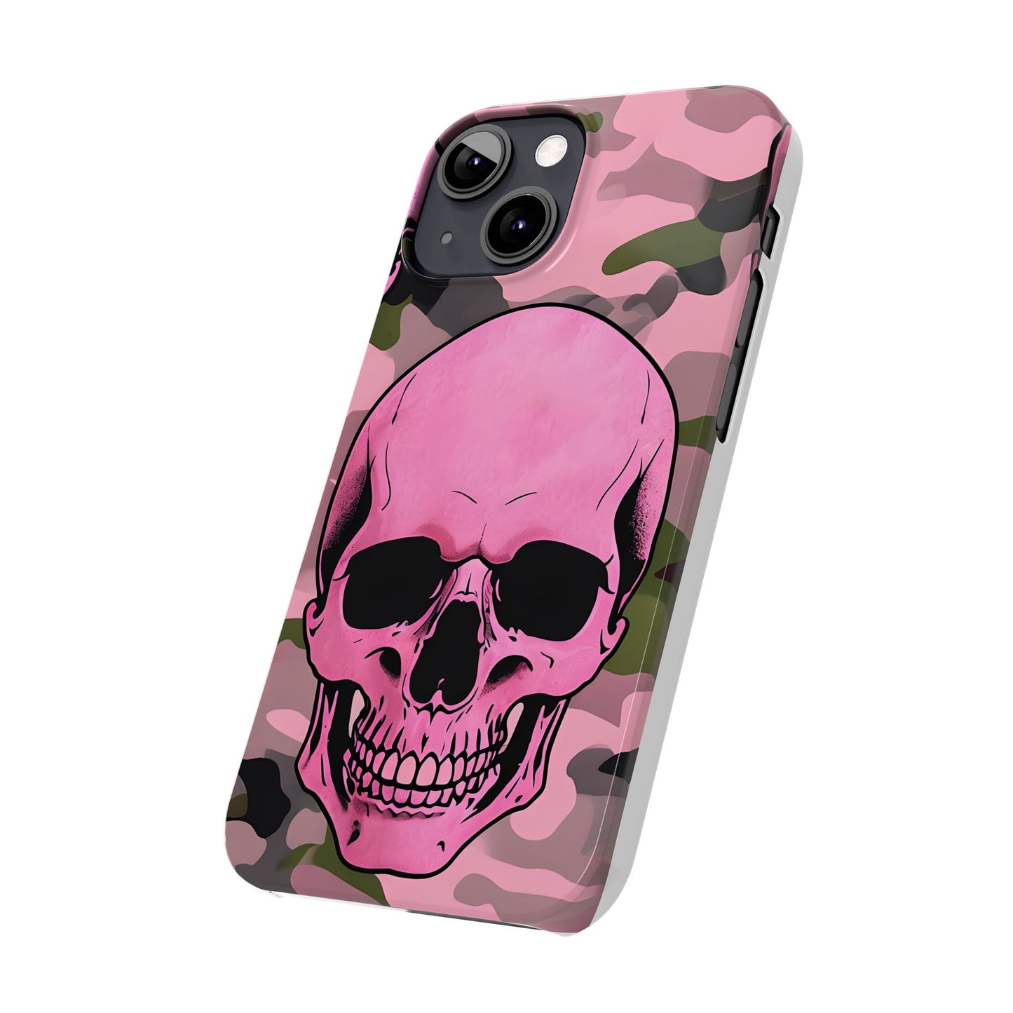 Pink Camo Skull Phone Case, Slim Case for iPhone, Edgy Phone Accessory, Unique Gift for Her, Trendy Tech Lover
