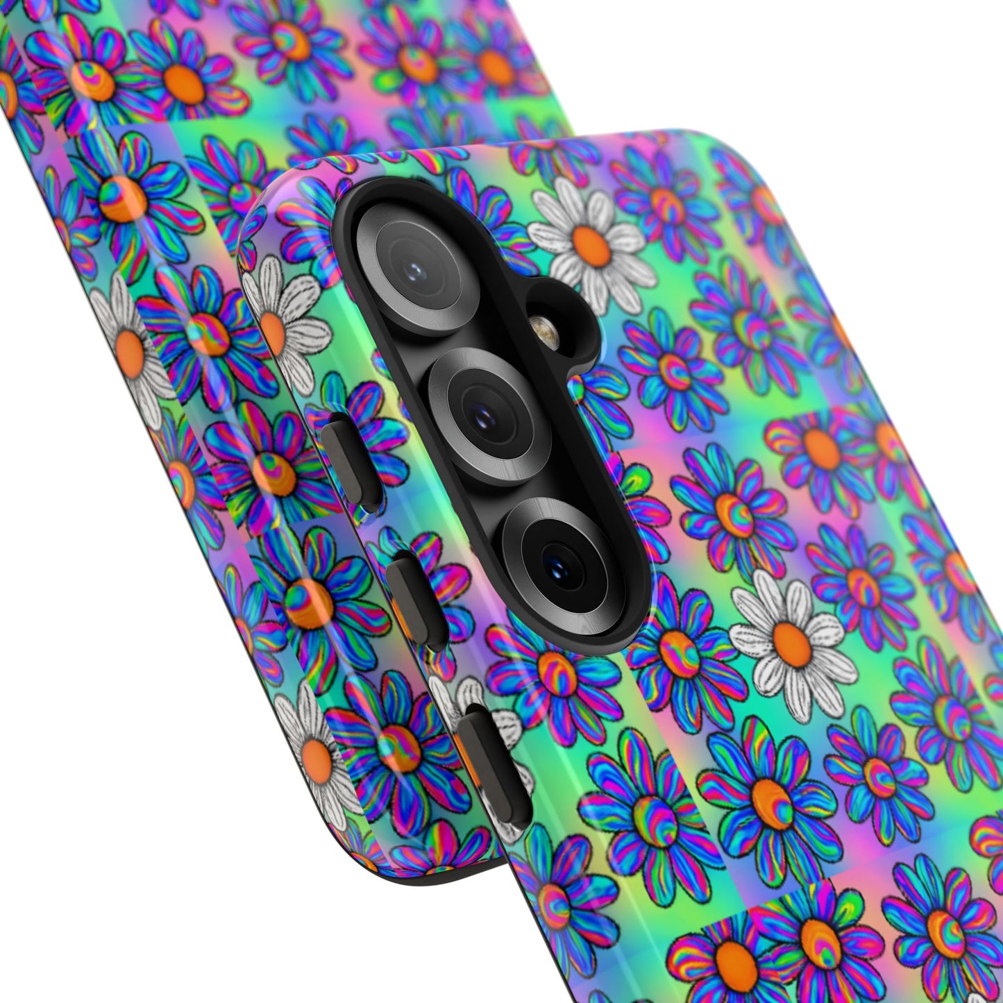 Trippy Daisy Tough Phone Case - Psychedelic Floral Aesthetic, Colorful Groovy Design, Compatible with iPhone, Galaxy, and Google Phones
