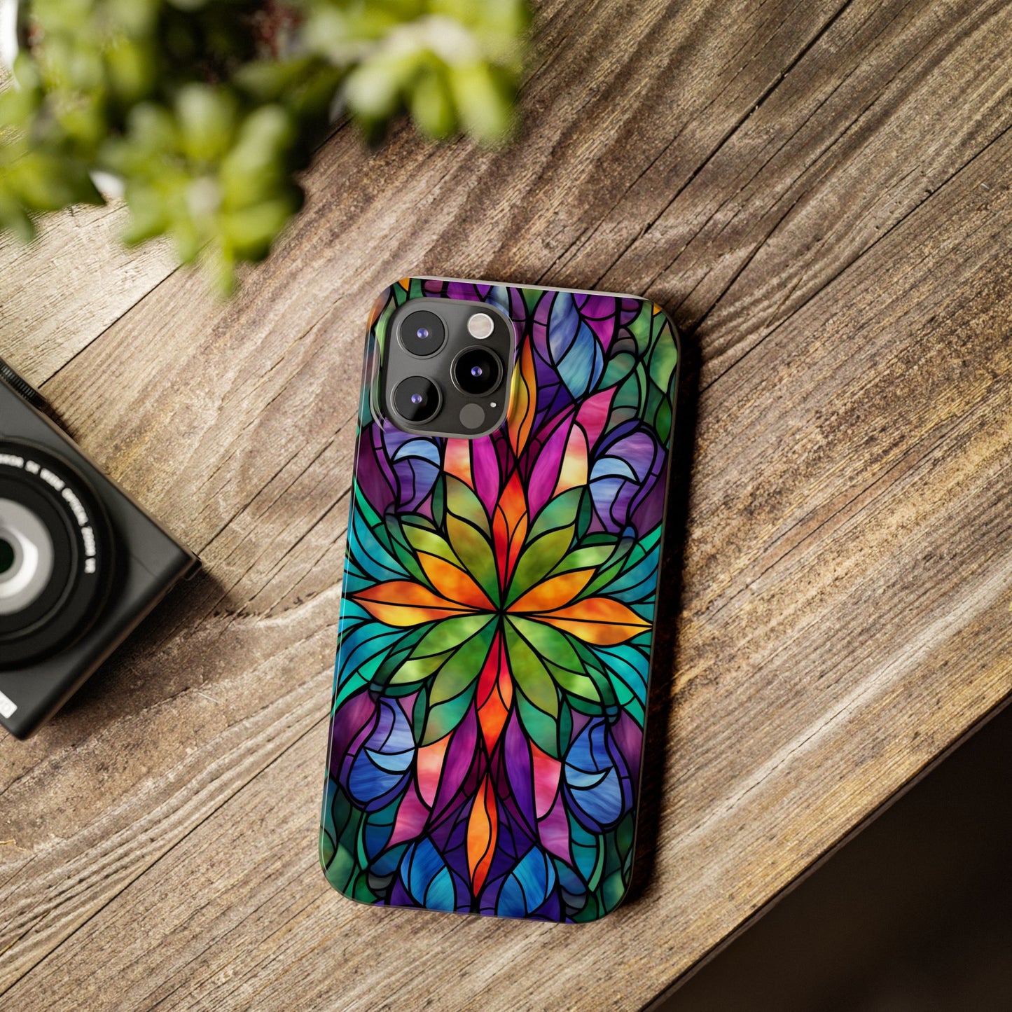 Vibrant Floral Slim Phone Cases, Colorful Cell Phone Cover, Stained Glass Design, Unique Gift for Her, Artistic Accessories, Phone Case