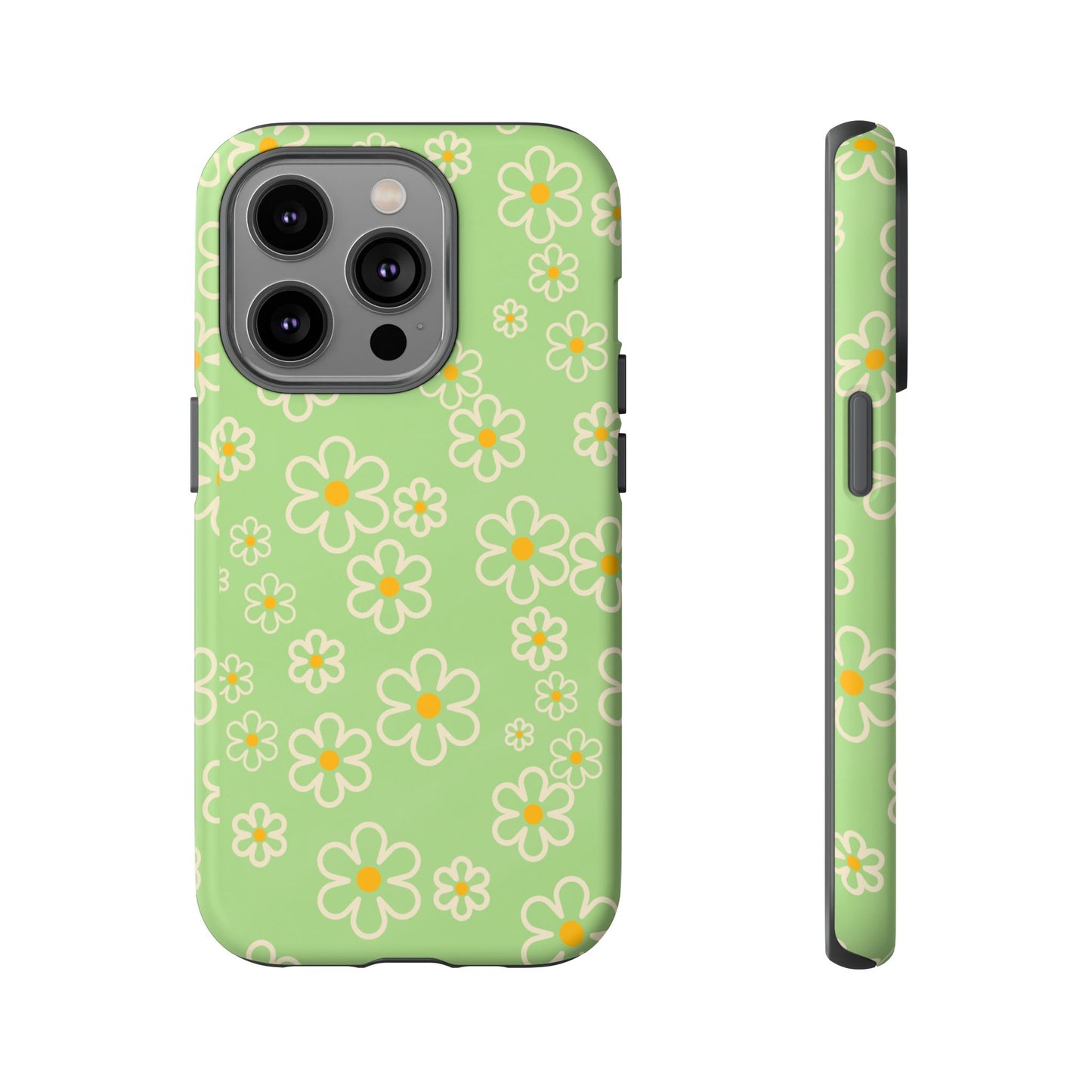 Minimal Daisy Flower Tough Phone Case - Retro Coquette Floral Print, Cute Soft Aesthetic, Compatible with iPhone, Galaxy, and Google Phones