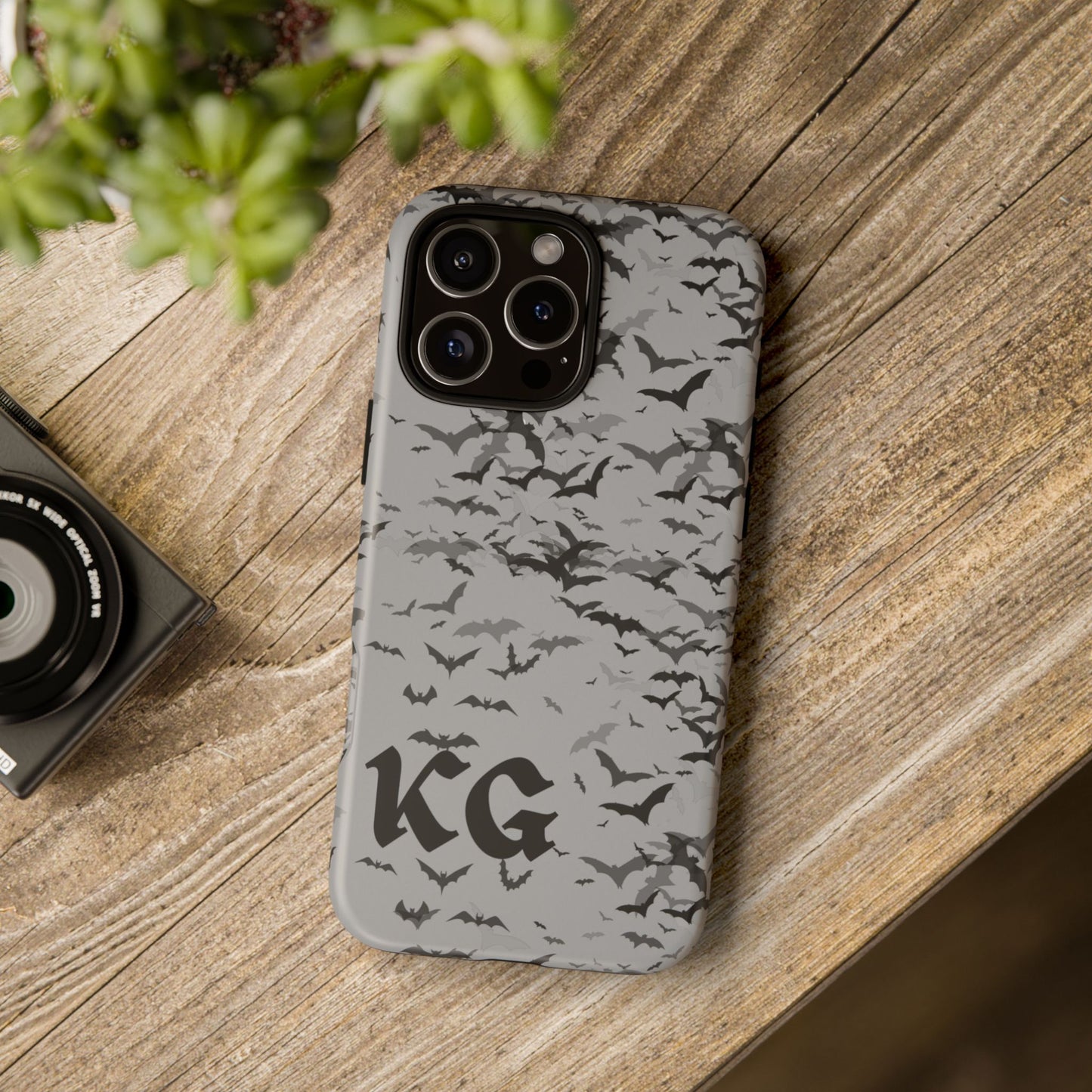 Personalized Your Initials, Gothic Phone Case, Bats Raven Butterfly Dark Floral Design, compatible with iPhone, Galaxy, Pixel Goth Aesthetic