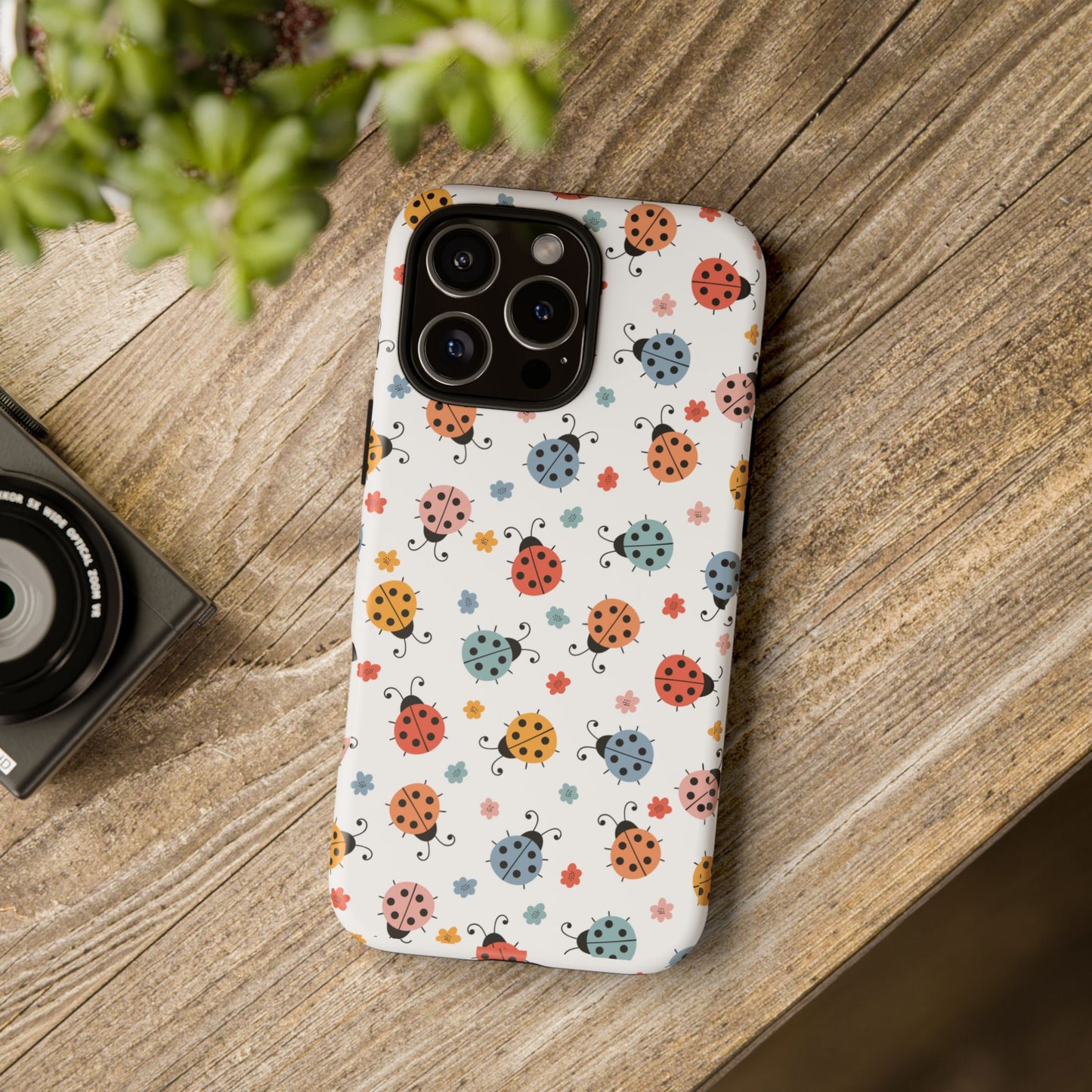 Ladybug Tough Phone Case - Cute Insect Aesthetic, Nature-Inspired Pattern Art, Compatible with iPhone, Galaxy, and Google Phones