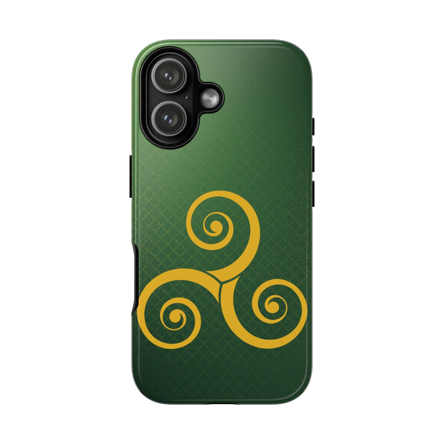 Gold Triskelion Tough Phone Case Celtic Spiral Irish Symbol Emerald Green Compatible with iPhone 17 16 15 14 13 Galaxy Google