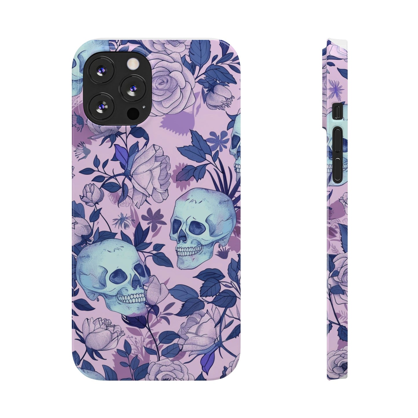 Floral Skull Slim Phone Case - Aesthetic, Trendy, Gift for Goth Lovers, Unique Phone Accessories, Floral Print, Halloween Decor