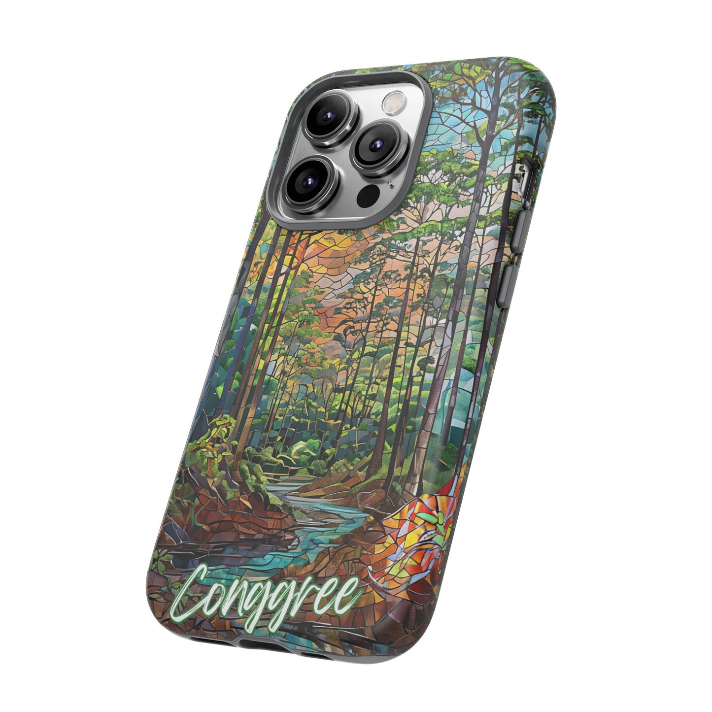 Congaree Mosaic Tough Phone Case - Lush Swamp Forest Art, Southeast Nature Aesthetic, Compatible with iPhone, Galaxy, and Google Phones