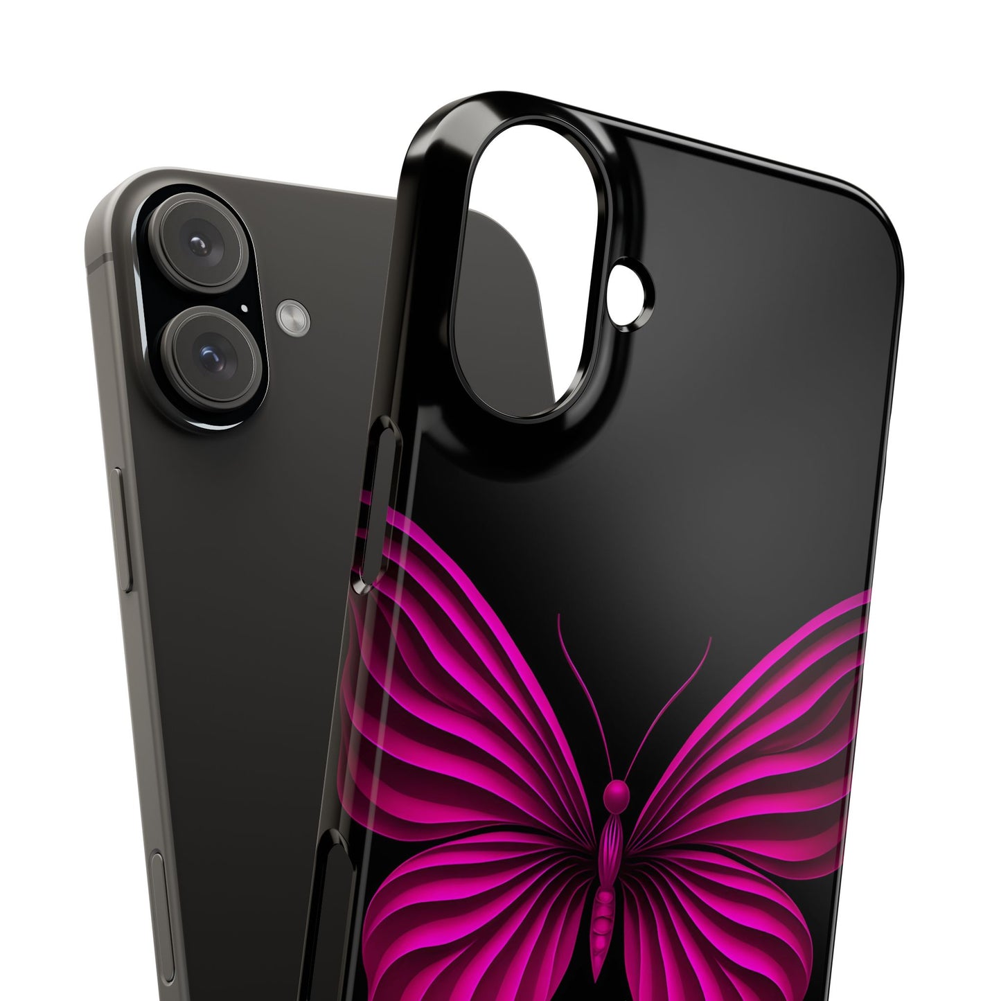 Pink Butterfly Phone Case, Elegant Insect Art, Black Aesthetic Slim Phone Case Compatible with iPhone, Galaxy, Google