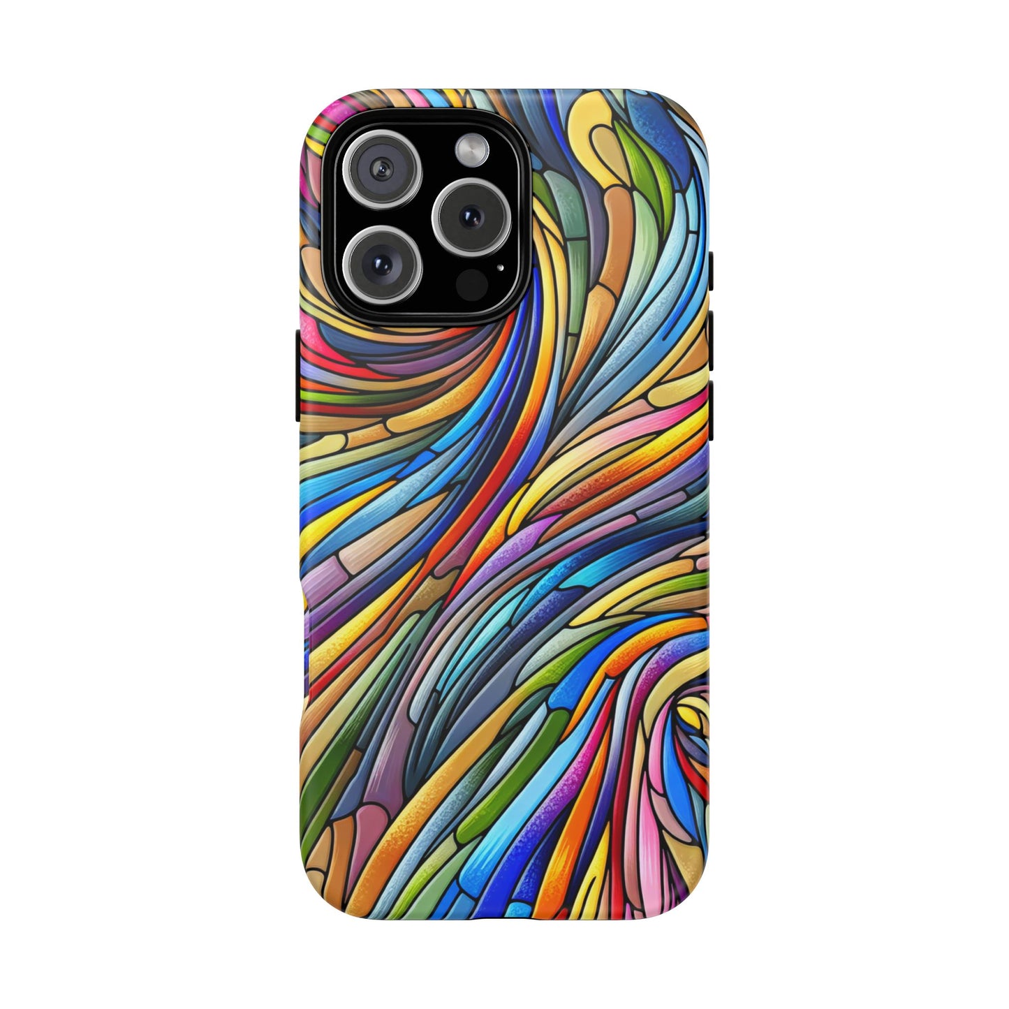 Boho Rainbow Swirl Stained Glass Phone Case Colorful Abstract Design Protective Cover Compatible with Compatible with iPhone, Samsung, Pixel