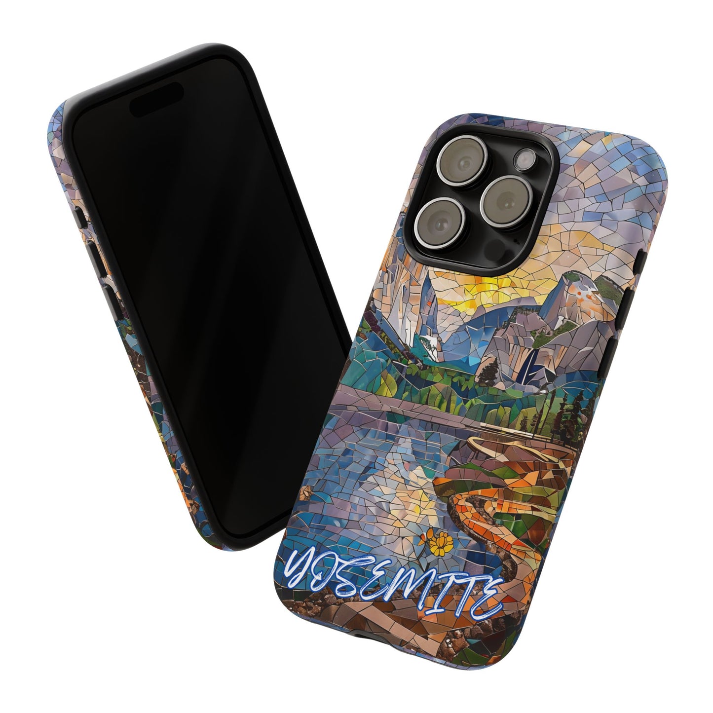 Yosemite Mosaic Tough Phone Case - Mountain Nature Art, Scenic Forest Aesthetic, Compatible with iPhone, Galaxy, and Google Phones