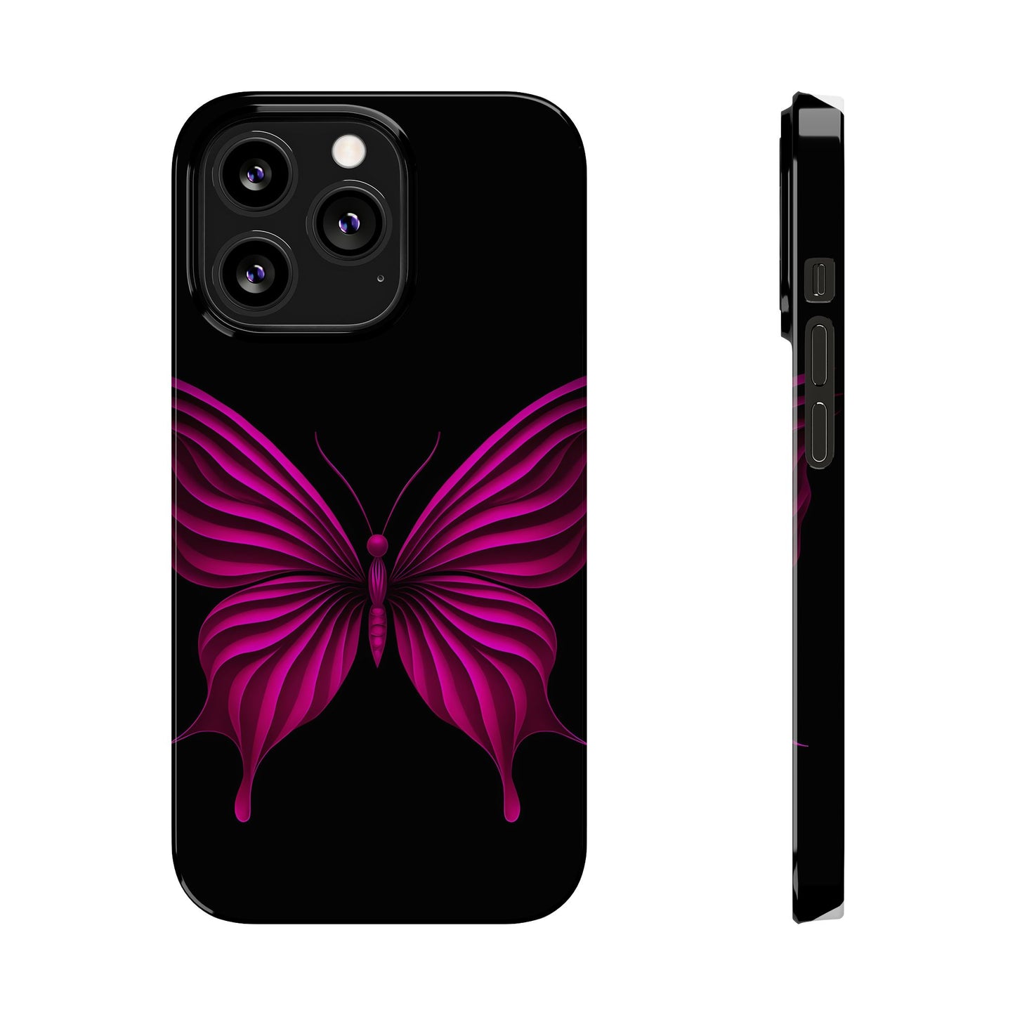 Pink Butterfly Phone Case, Elegant Insect Art, Black Aesthetic Slim Phone Case Compatible with iPhone, Galaxy, Google