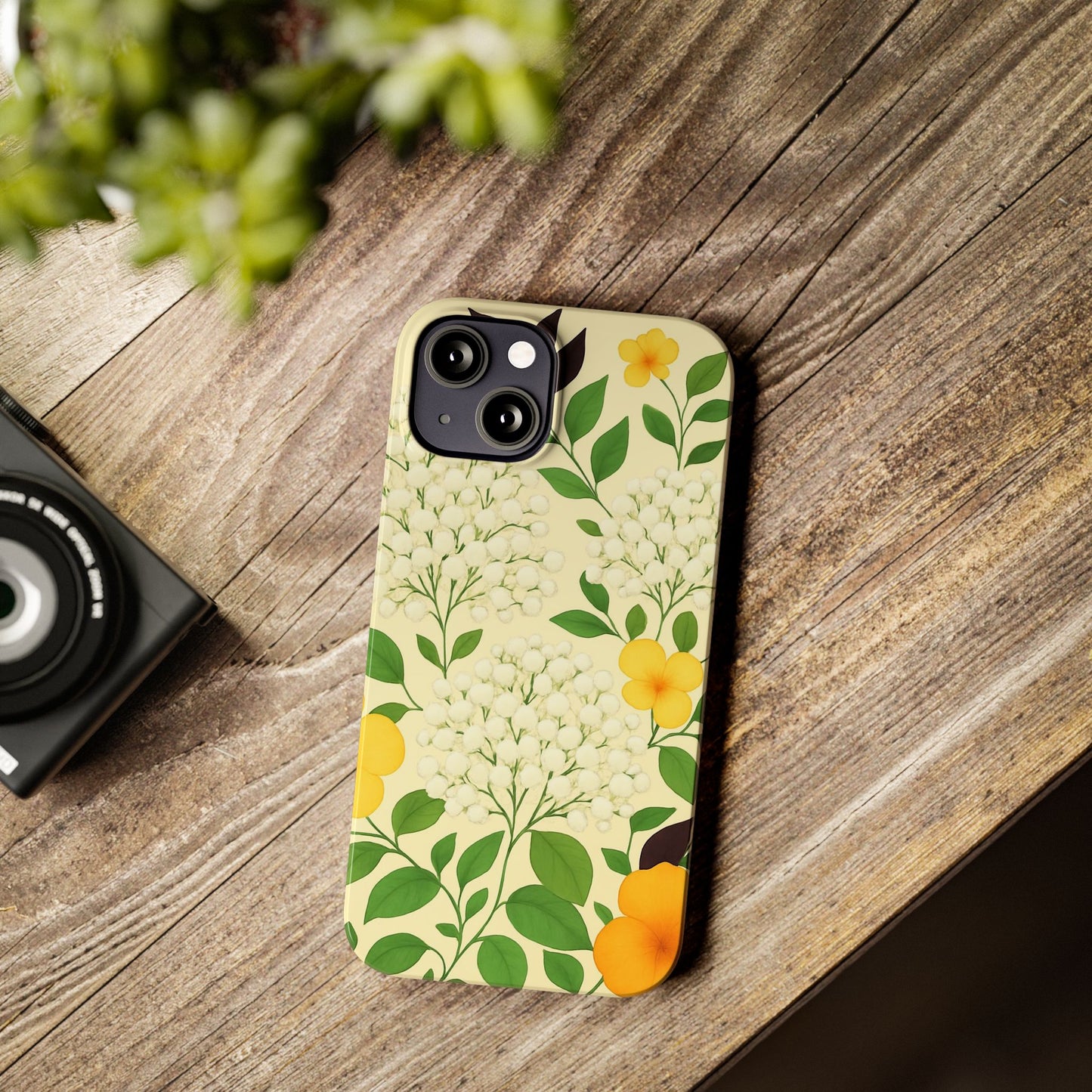 Delicate Floral Print Phone Case, Autumn Botanical Slim Phone Case, Aesthetic Flower Phone Cover Compatible with iPhone, Galaxy, Google