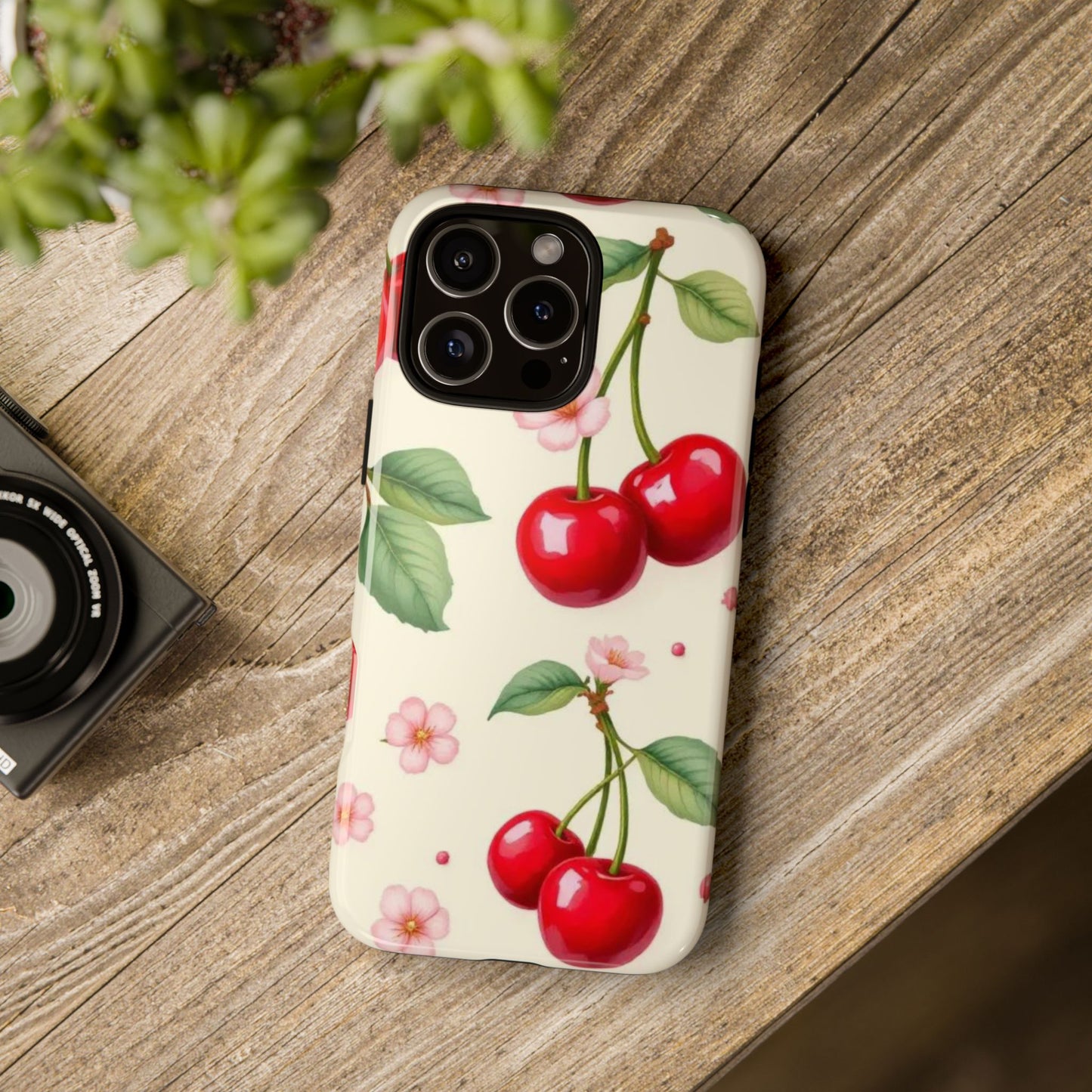 Cherries Coquette Style Tough Case Cute Vintage Aesthetic Phone Cover compatible with iPhone, Samsung, Pixel Coquette Cherry Floral Design