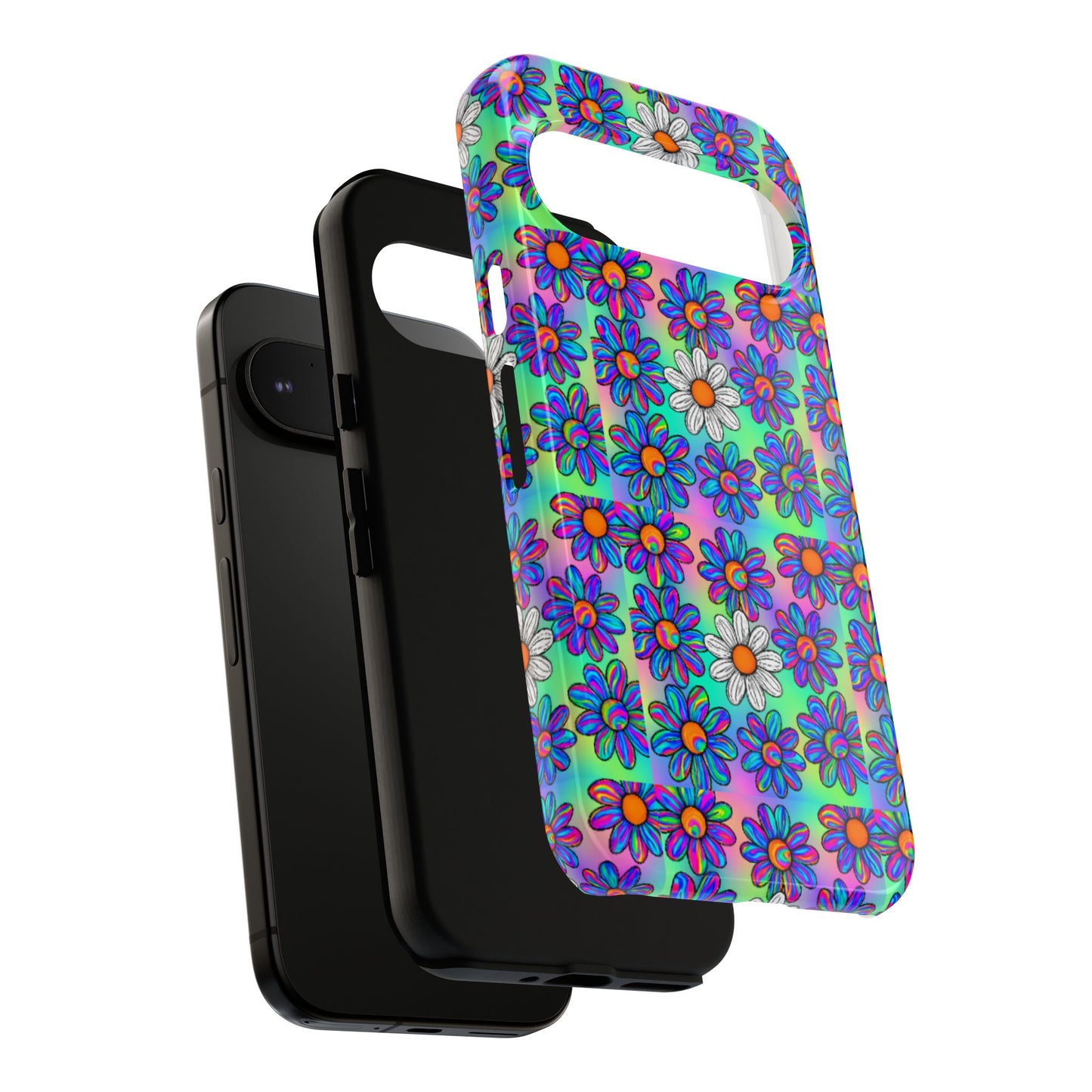 Trippy Daisy Tough Phone Case - Psychedelic Floral Aesthetic, Colorful Groovy Design, Compatible with iPhone, Galaxy, and Google Phones