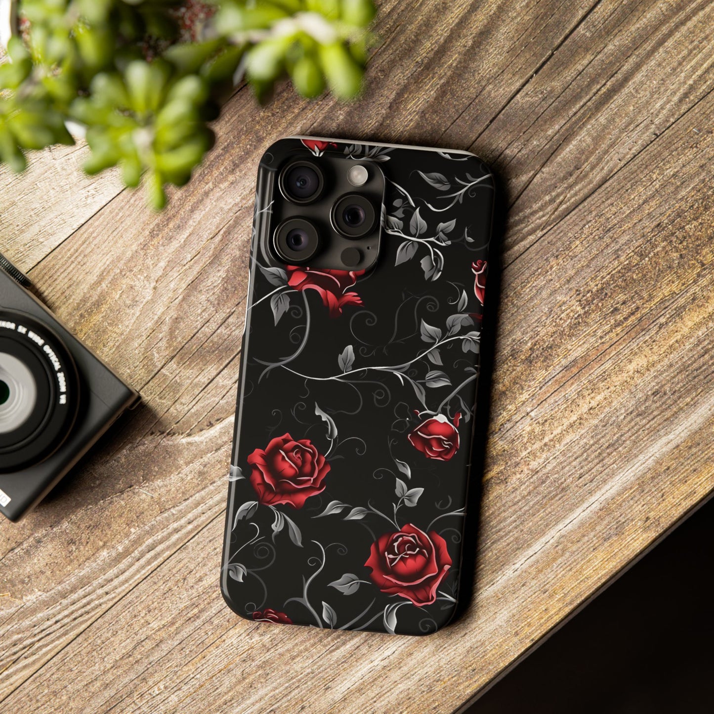 Elegant Floral Slim Phone Cases, Gothic Style Case, Rose Design Cover, Unique Gift for Her, Phone Accessories, Modern Chic