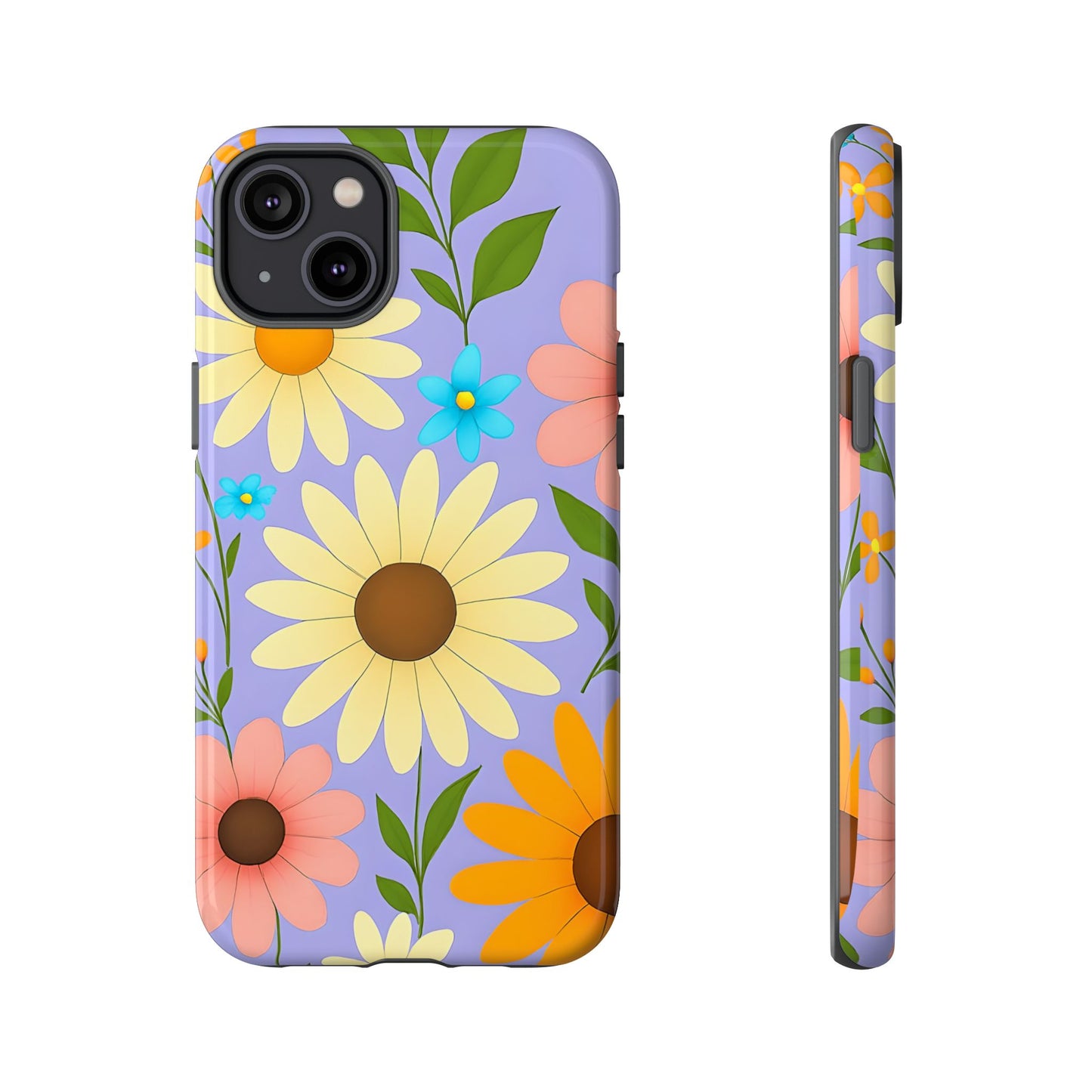 Minimal Daisy Flower Tough Phone Case - Retro Coquette Floral Print, Cute Soft Aesthetic, Compatible with iPhone, Galaxy, and Google Phones