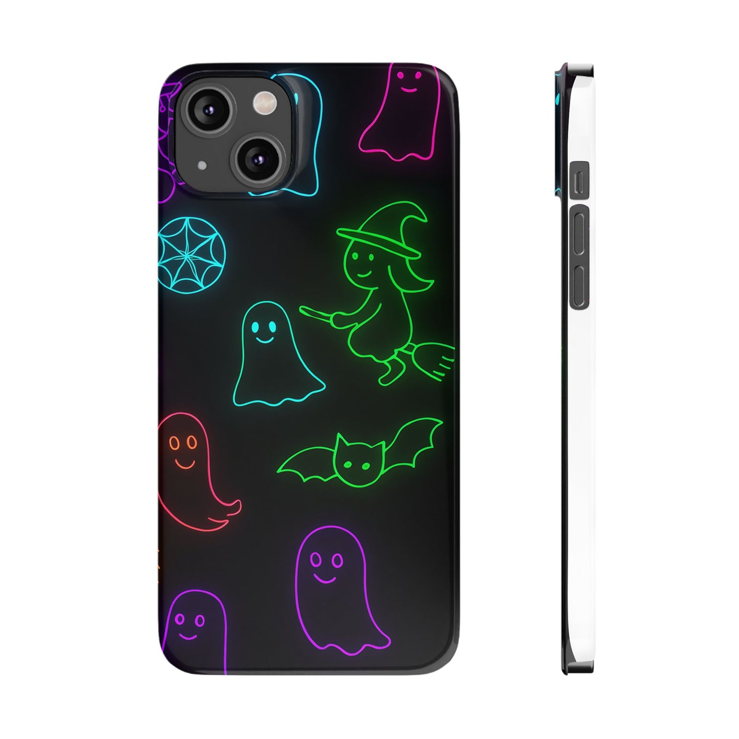 Neon Halloween Phone Case, Cute Ghost Witch Aesthetic Slim Phone Case, Compatible with iPhone, Galaxy, Google