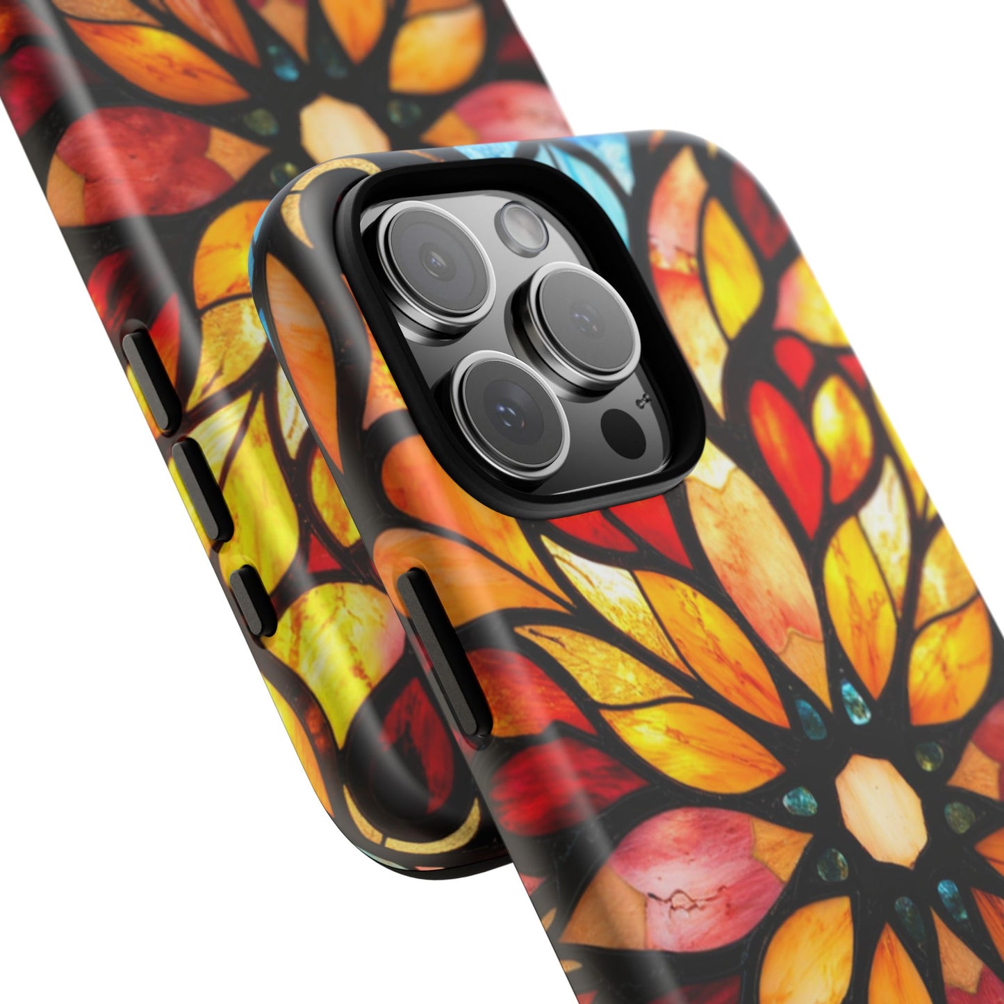 Stained Glass Mandala Phone Case Boho Floral Design compatible with iPhone 16 Pro Max Plus 15 14 13 12 11 X Samsung, Pixel- Protective Cover