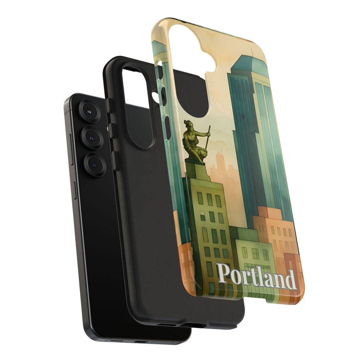 Portland Cityscape Phone Case • Urban Skyline Art Tough Case • Watercolor City Aesthetic • Gift for Travelers • Compatible with iPhone, Galaxy, Google