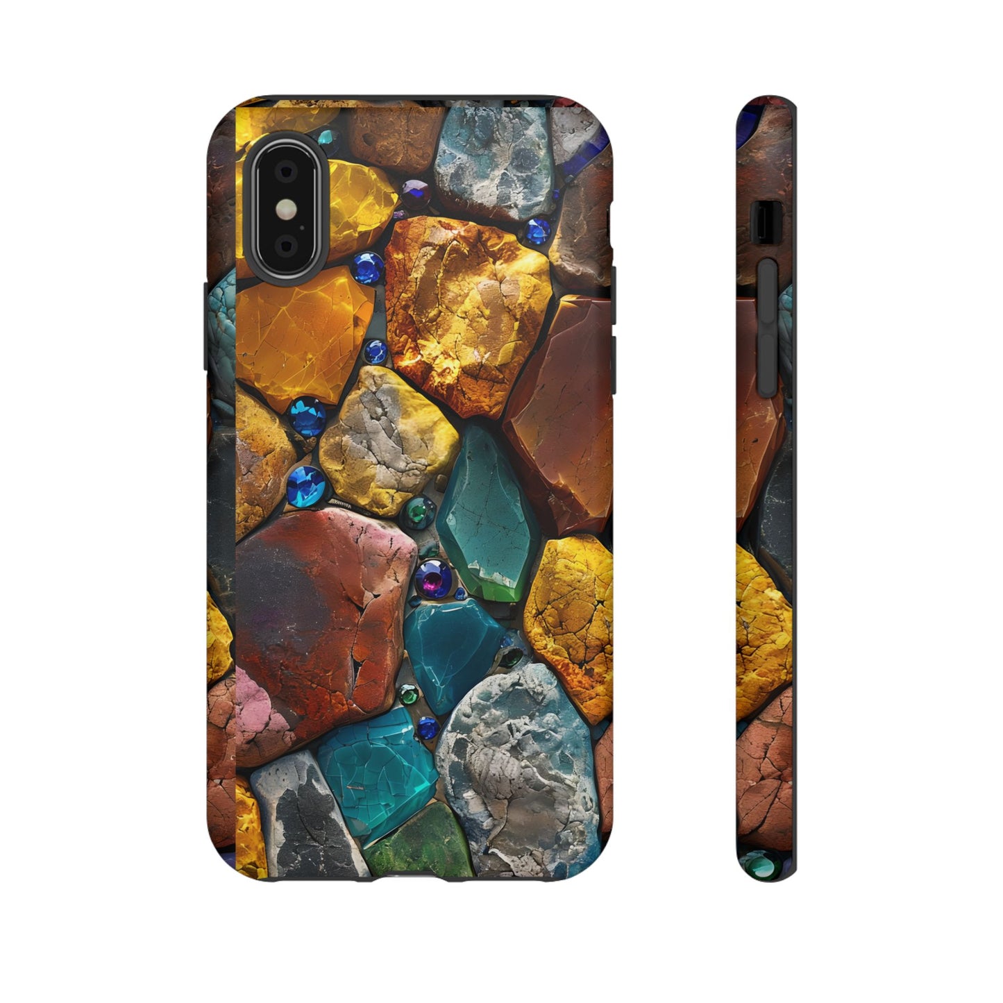 Gemstone Rock Mosaic Tough Phone Case - Nature-Inspired Crystal Pattern, Earthy Boho Aesthetic, Compatible with iPhone, Galaxy, and Pixels